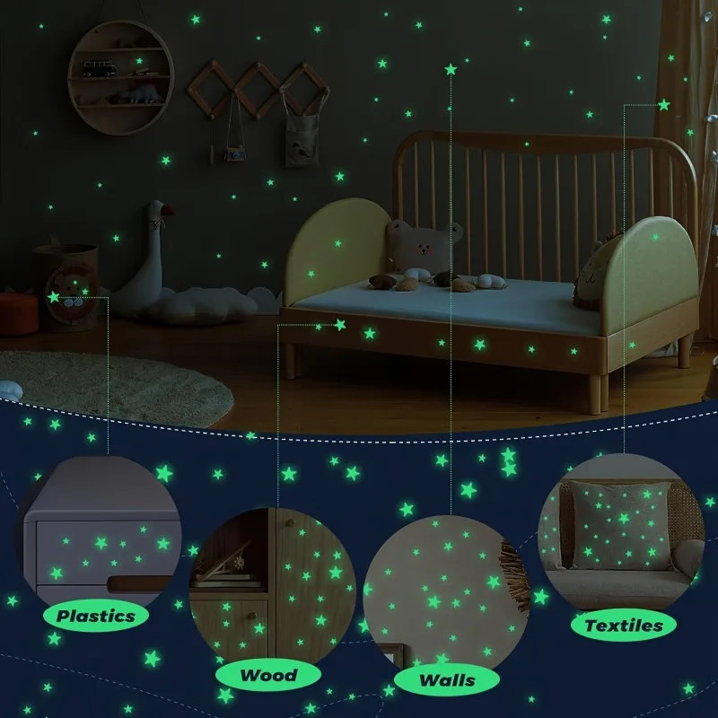 514Pcs Glow in the Dark Star Stickers 3D Geometric Patterned Ceiling and Wall De