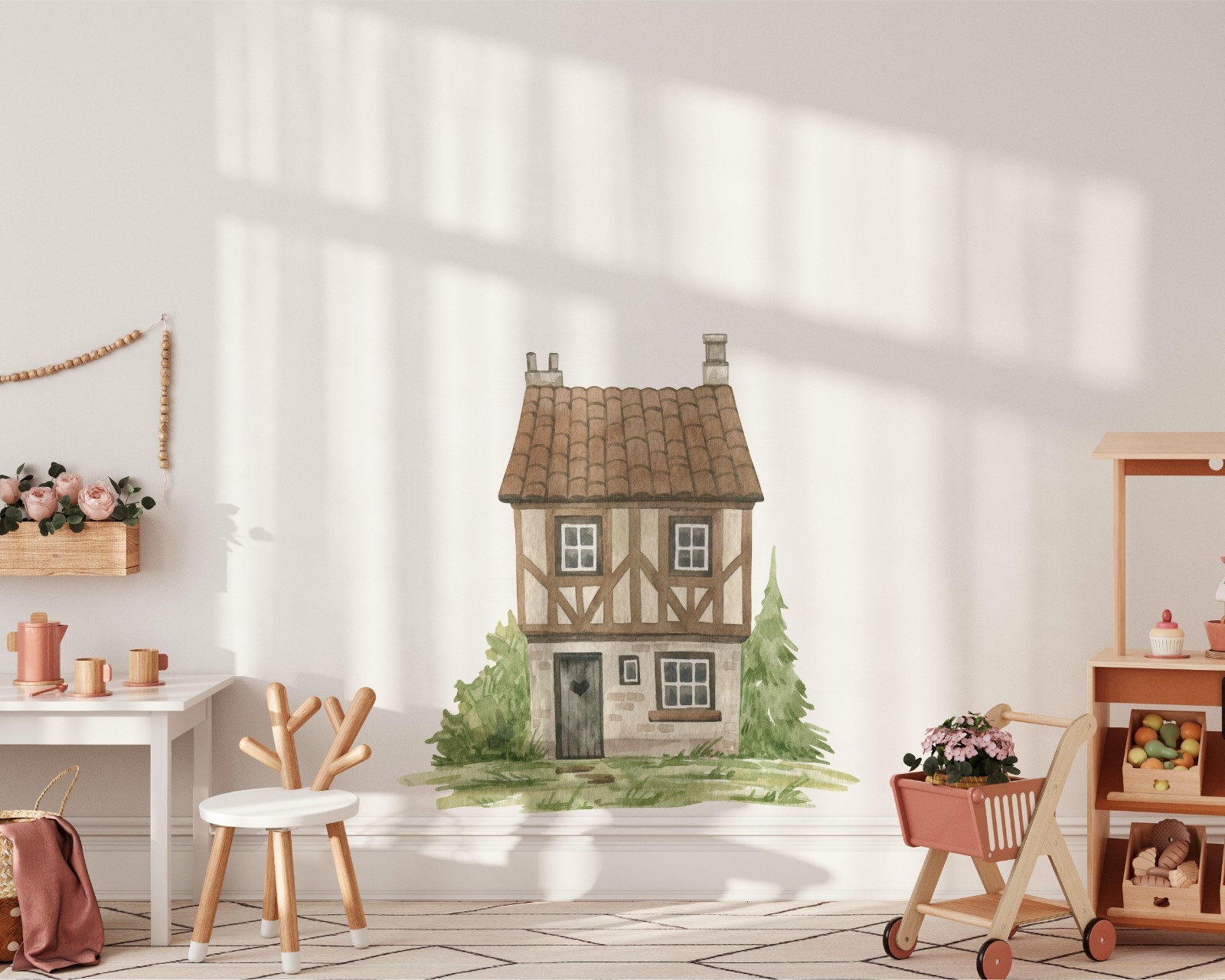 Cottage Farm House Wall Decal Watercolor Farmhouse Wall Art Peel and Stick Decor
