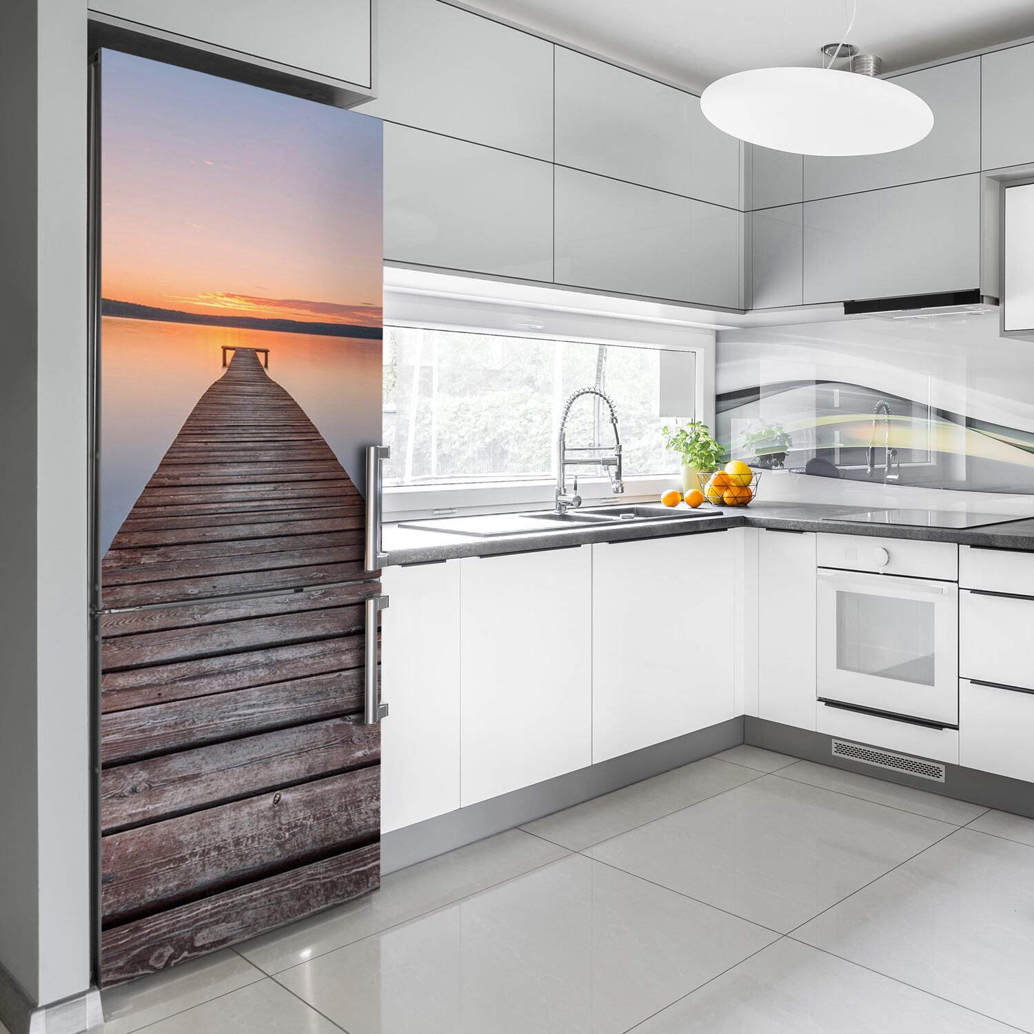 Home Refrigerator Wall Self Adhesive Removable Sticker Landscapes Wooden pier