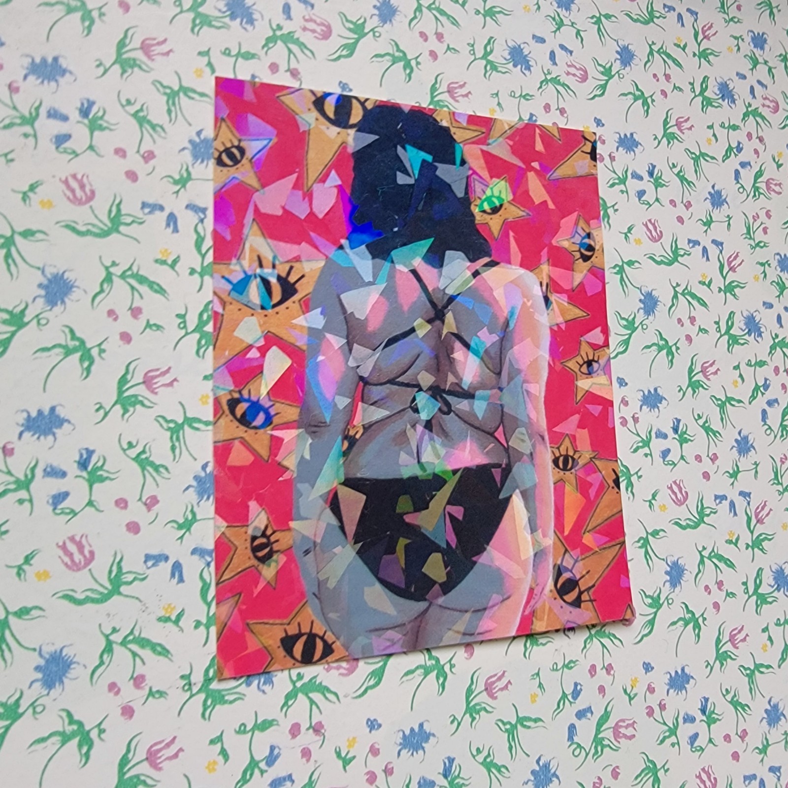 Curvy Woman Holographic Vinyl Sticker, Pink and Yellow Art Sticker