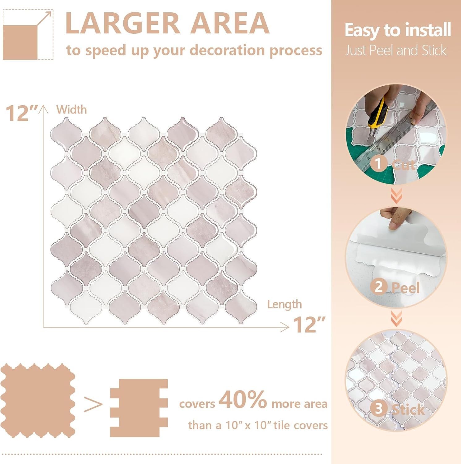 Arabesque Peel Stick Backsplash 12×12” Backsplash Tile for Kitchen Self Adhesive