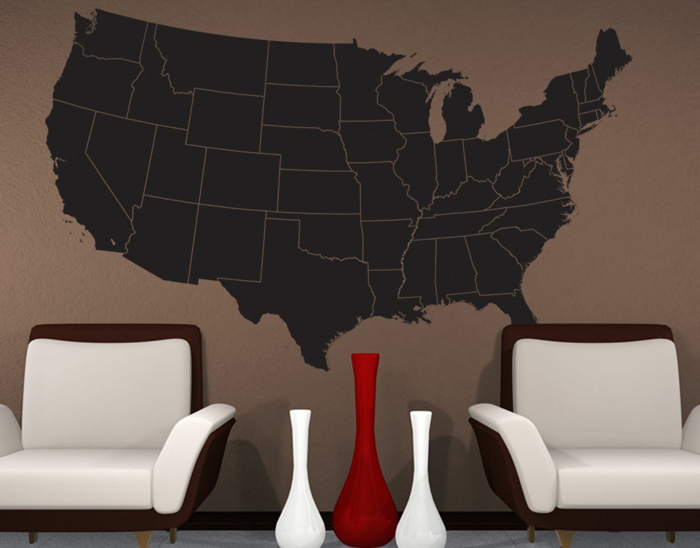 USA Map with State Borderline Office Wall Decal by Stickerbrand #6030