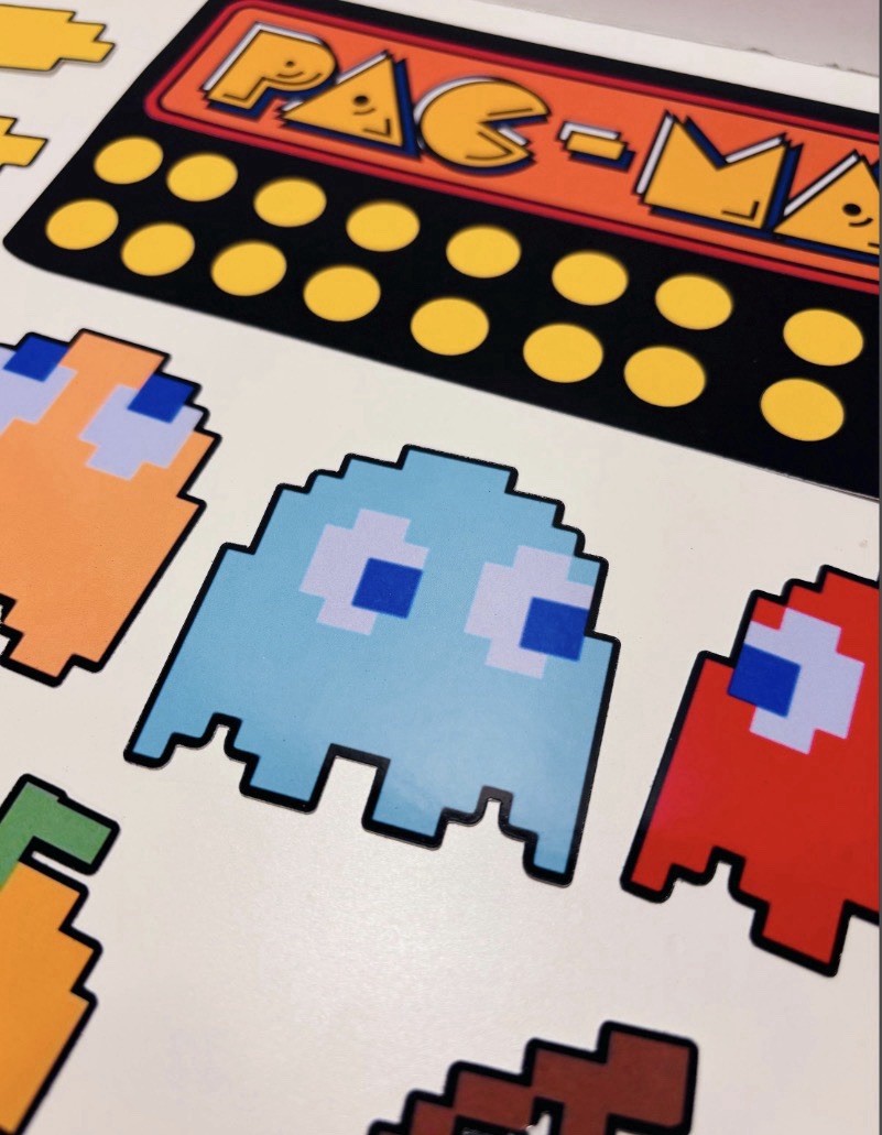 Pac-Man Large Character Sticker Set, Vintage Arcade gamer Gift, 80s Retro￼￼