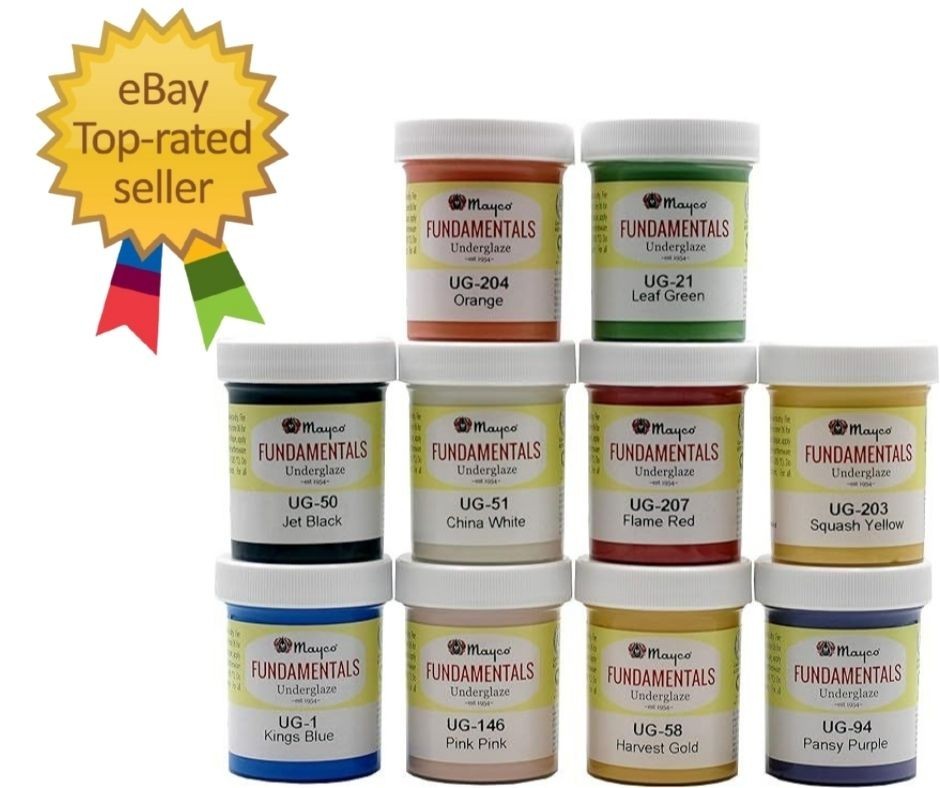 10 Ceramic Underglaze Paint Colors Set for Clay & Bisque – Assorted 2oz Jars + F