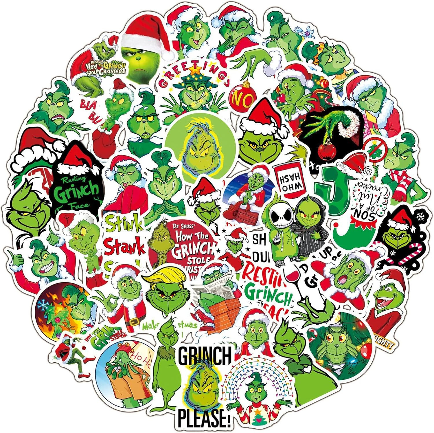 Christmas Theme Grinch Stickers for Kids Teens, 50Pcs Waterproof Vinyl Sticke…