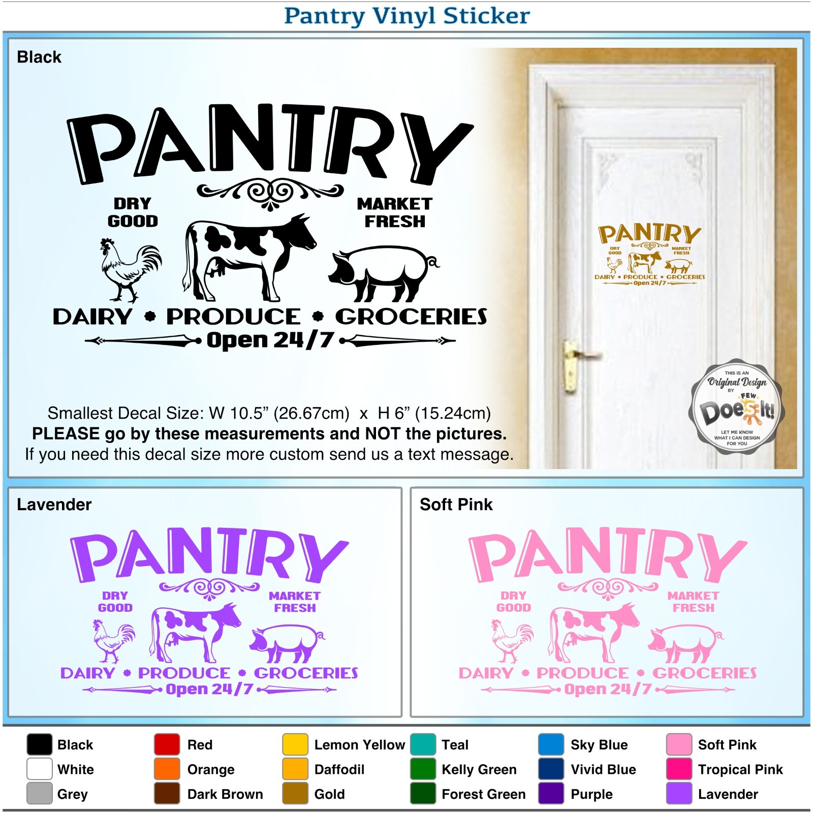 Pantry Door Decal Open 24 7 Dairy Sign Modern Kitchen Antique Vintage Vinyl D201