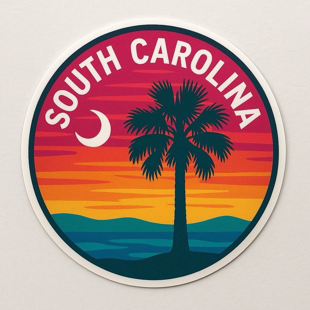 South Carolina Vinyl Sticker 3” Travel Souvenir Palmetto Tree Moon Travel Trip