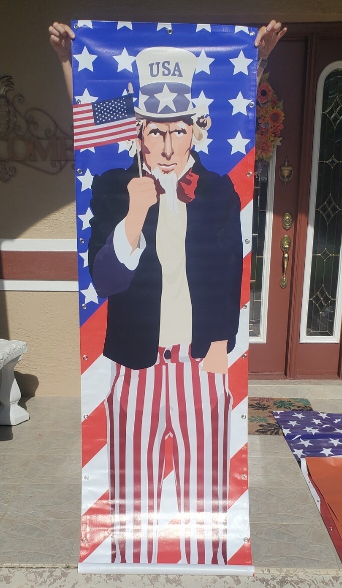 US Flag And Uncle Sam Column Wrap – Square, Round, Or Simply Hang-With Grommets.