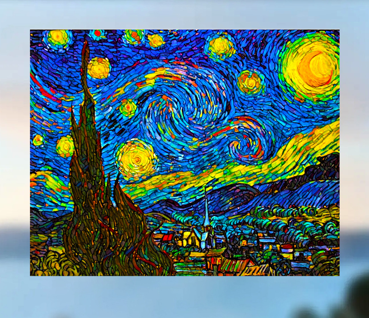 Starry Night Mosaic WINDOW CLING Size 10.2" Repositionable Vinyl