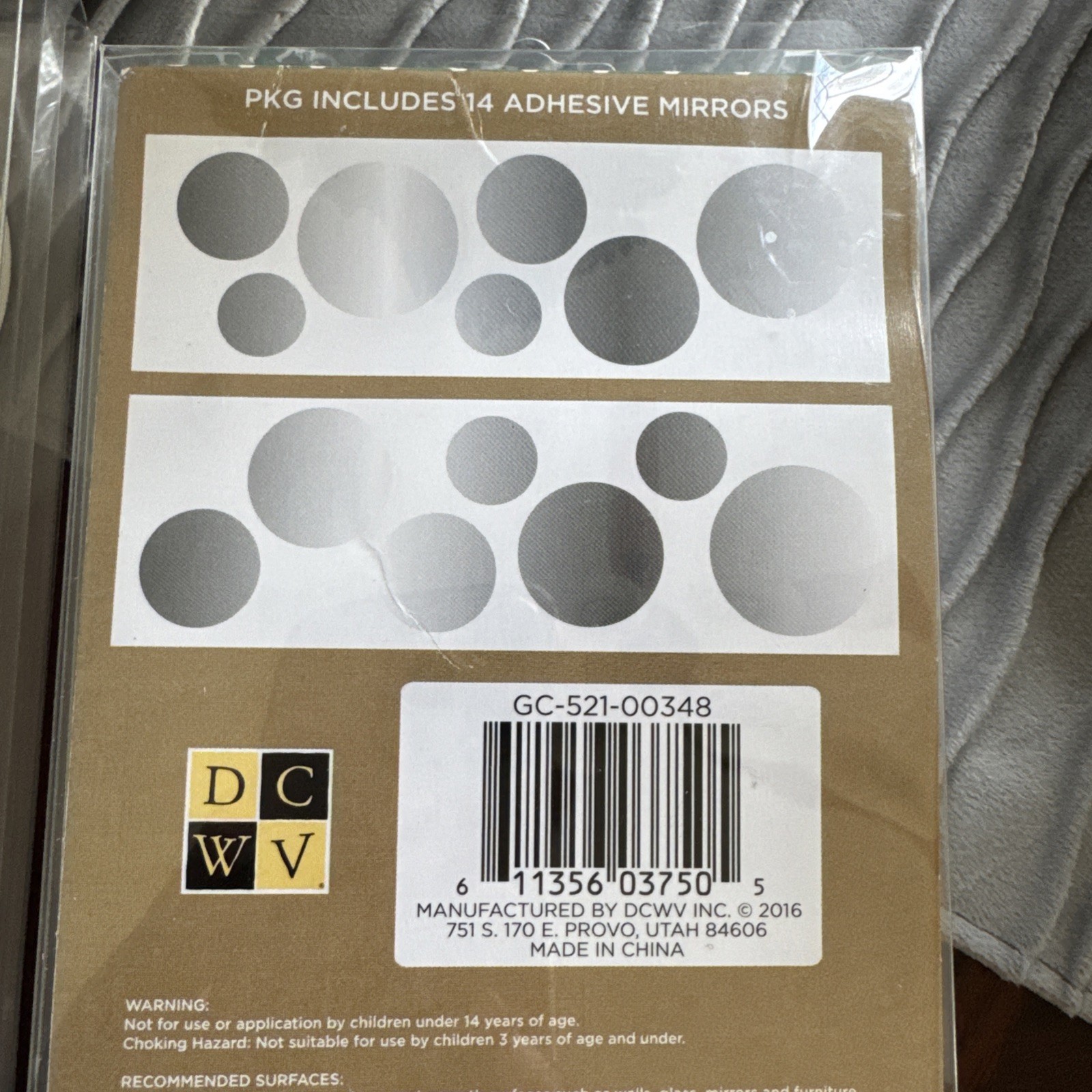 NIB 14pc Peel &Stick Self-Adhesive Silver Circle Wall Mirror Decals 2 PACK 28PCS