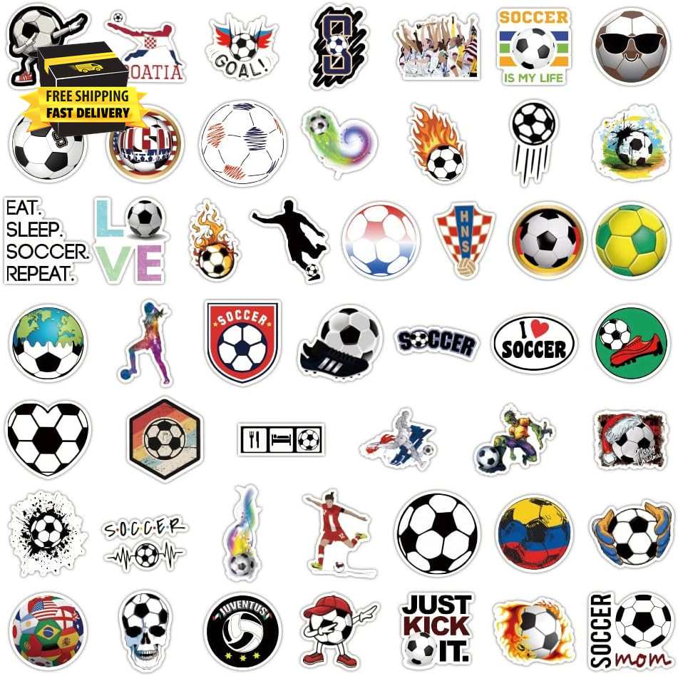 100 PCS Soccer Stickers for Boys Girls Kids Teens, Waterproof Vinyl Soccer Decal