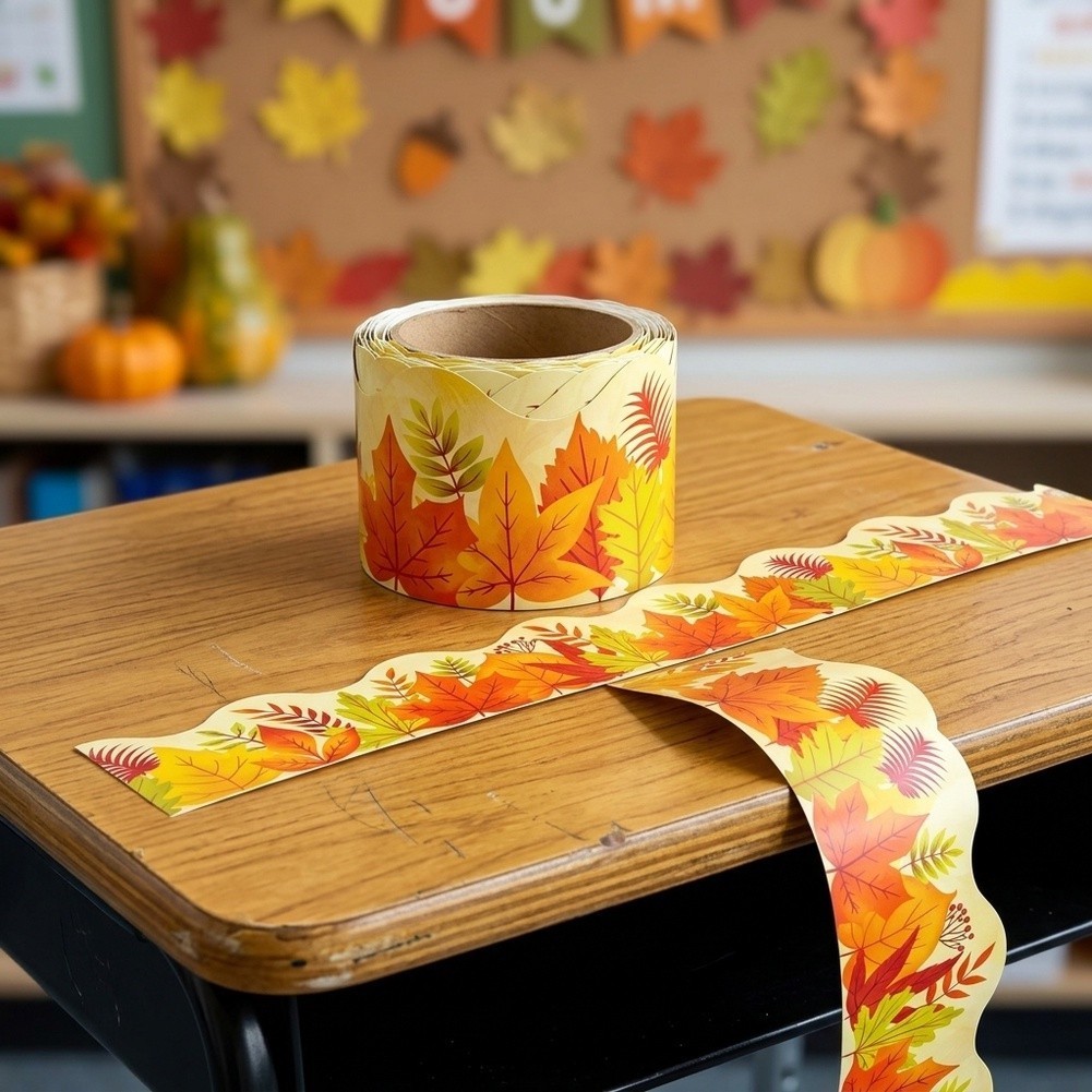 Yellow Paper Maple Leaf Stickers for Office Study Space Decoration 10 Meters