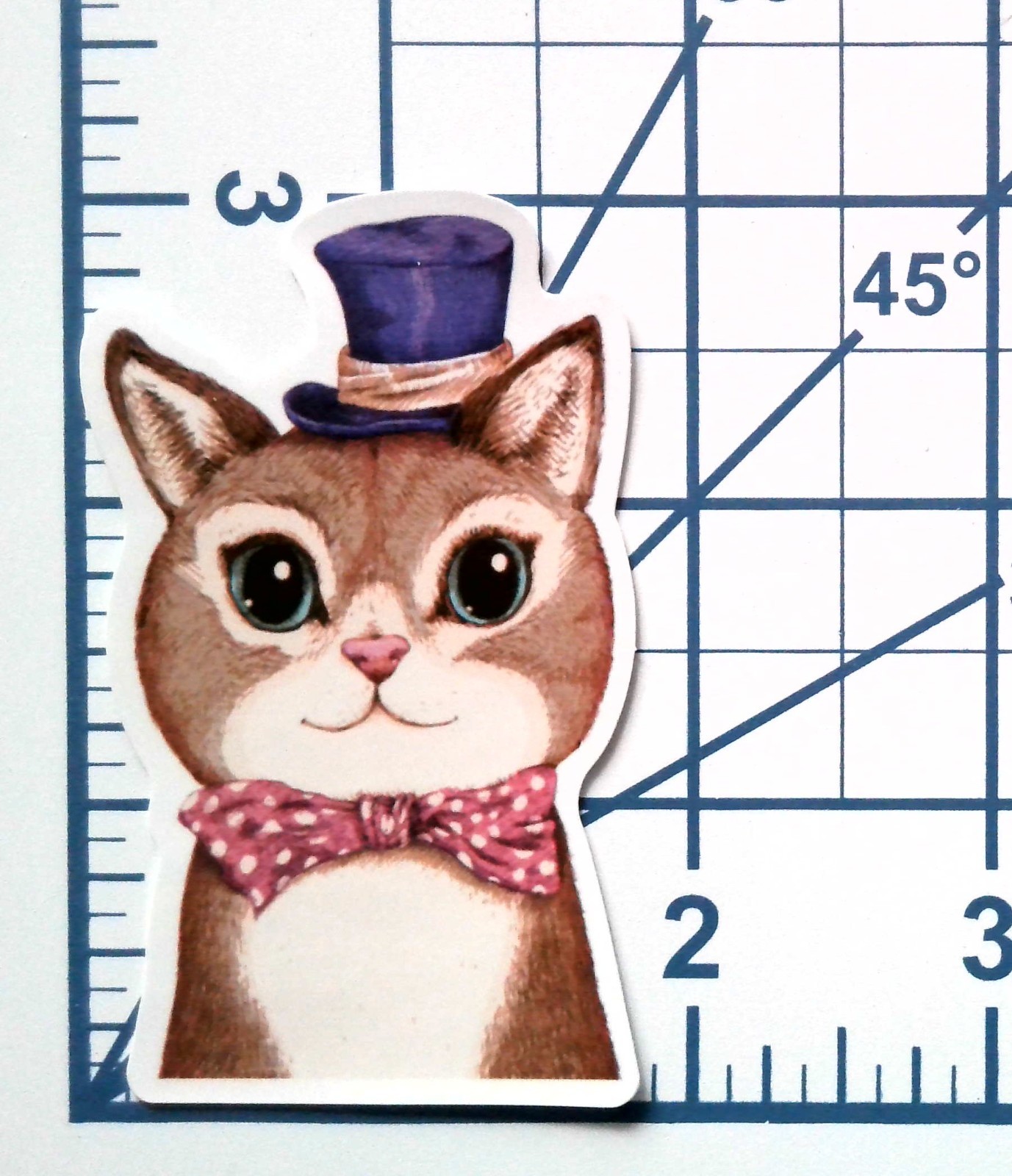 Dapper Cat Vinyl Sticker Purple Top Hat Pink Polka Dot Bowtie Feline Art Decal