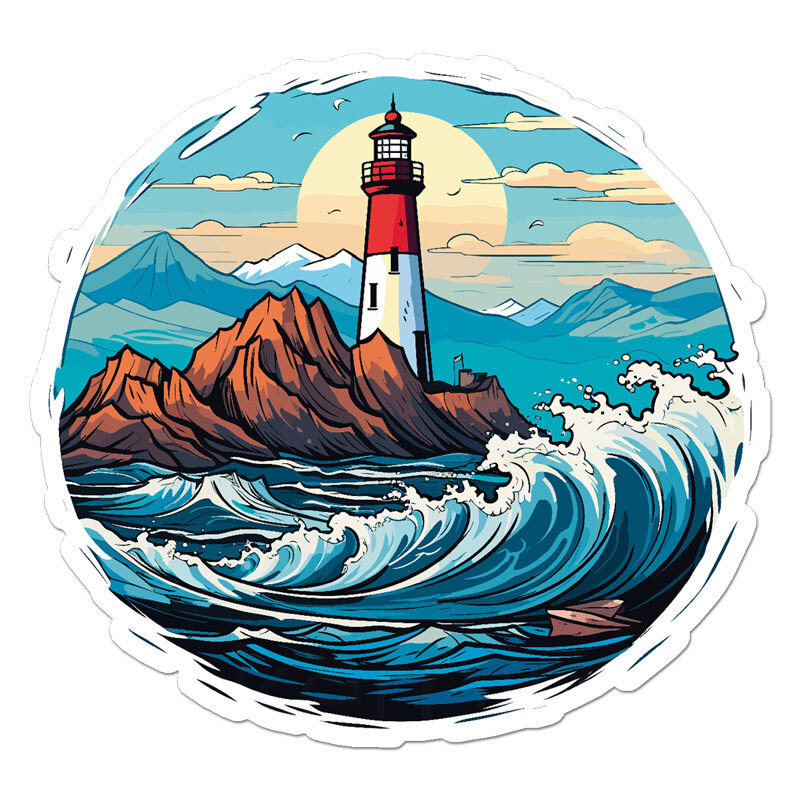 Lighthouse Waves Surf, Vinyl Decal Sticker, Indoor Outdoor, 3 Sizes, #11221