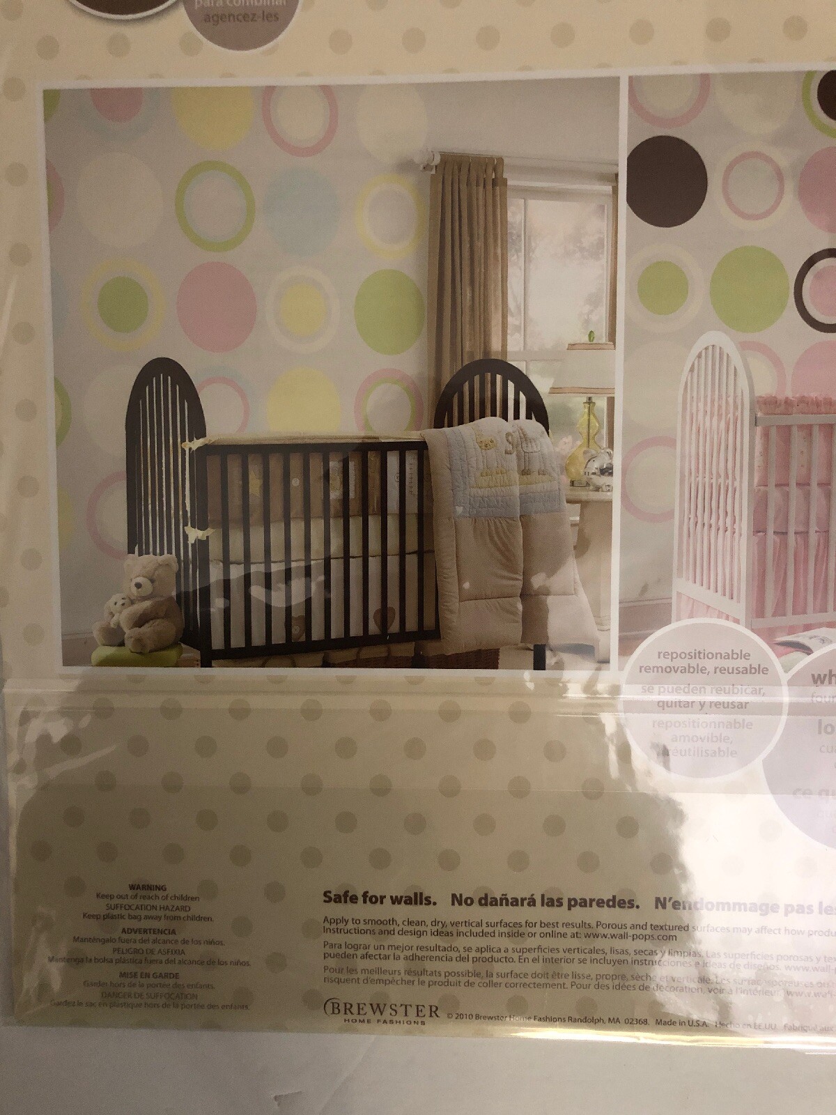 WallPops! Brewster Home Fashions WPD98817-4 Pcs 13” Ivory/White Dots-RARE-SHIP24