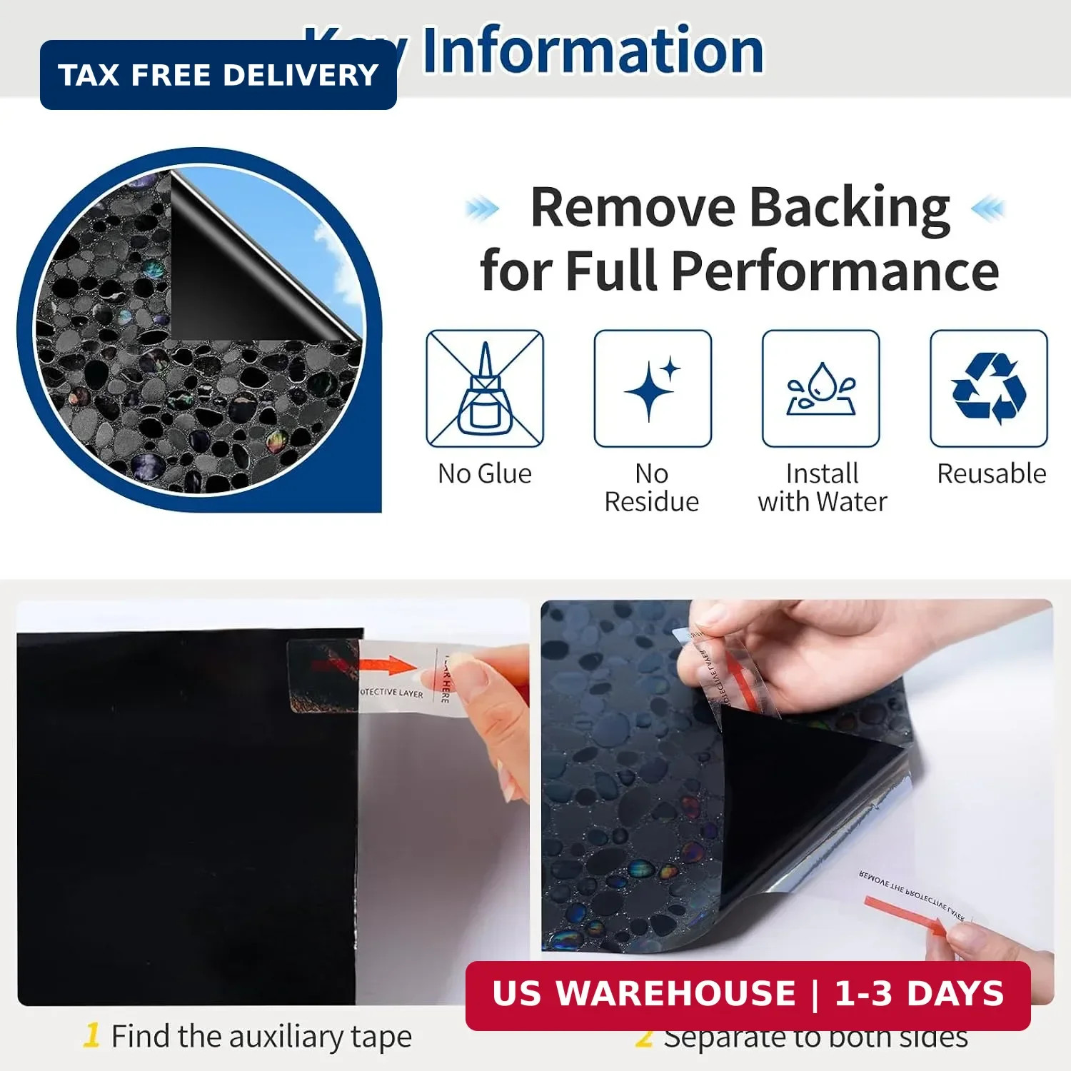 Blackout Window Film, 100% Sun Light Blocking Removable Privacy Window Cover, St