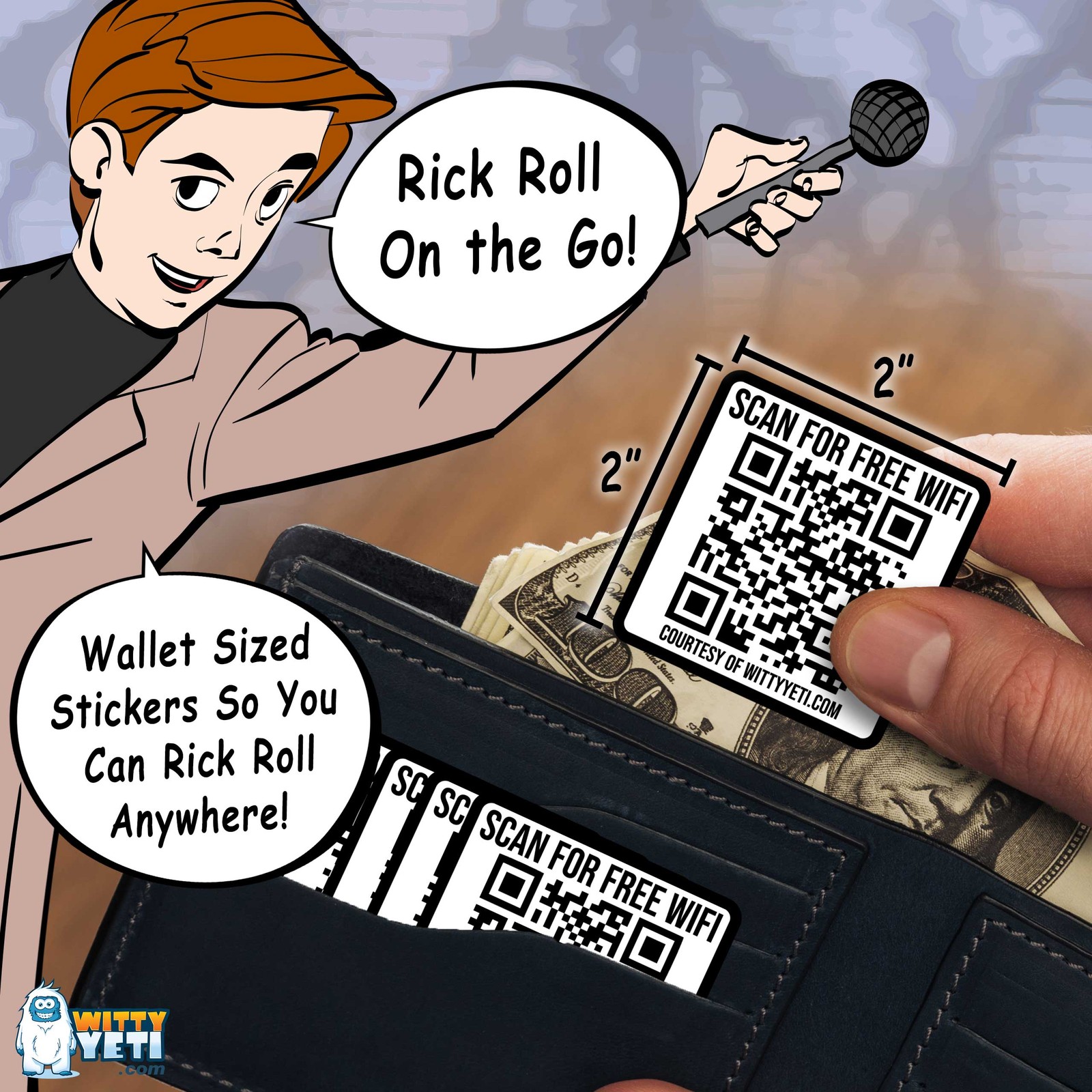 Witty Yeti 2×2 in. Fake Wifi Prank Ad-free QR Code Stickers, 25 Pack