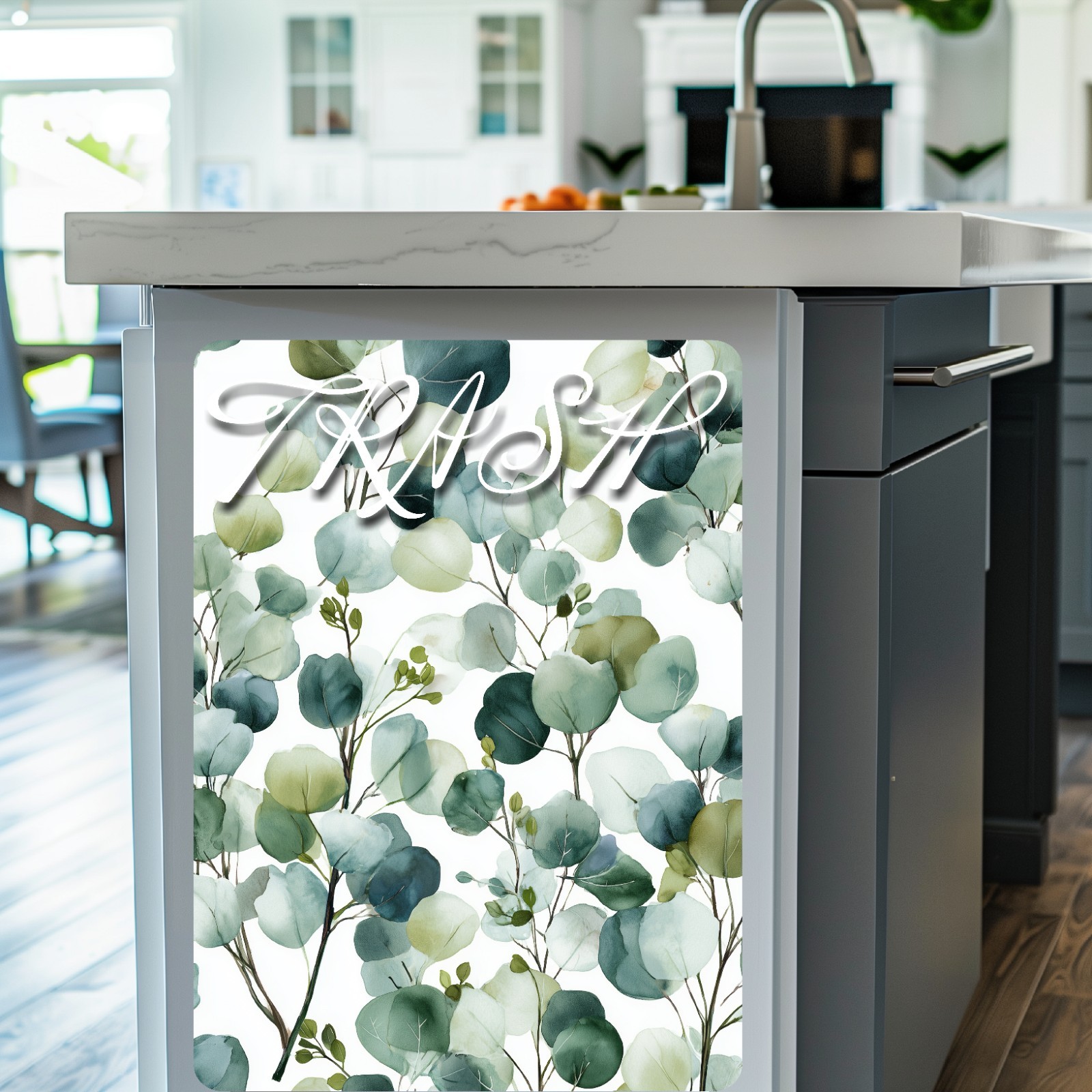 Eucalyptus Leaves Trash Can Fabric Decal Protective Wall Guard Sticker Kitchen