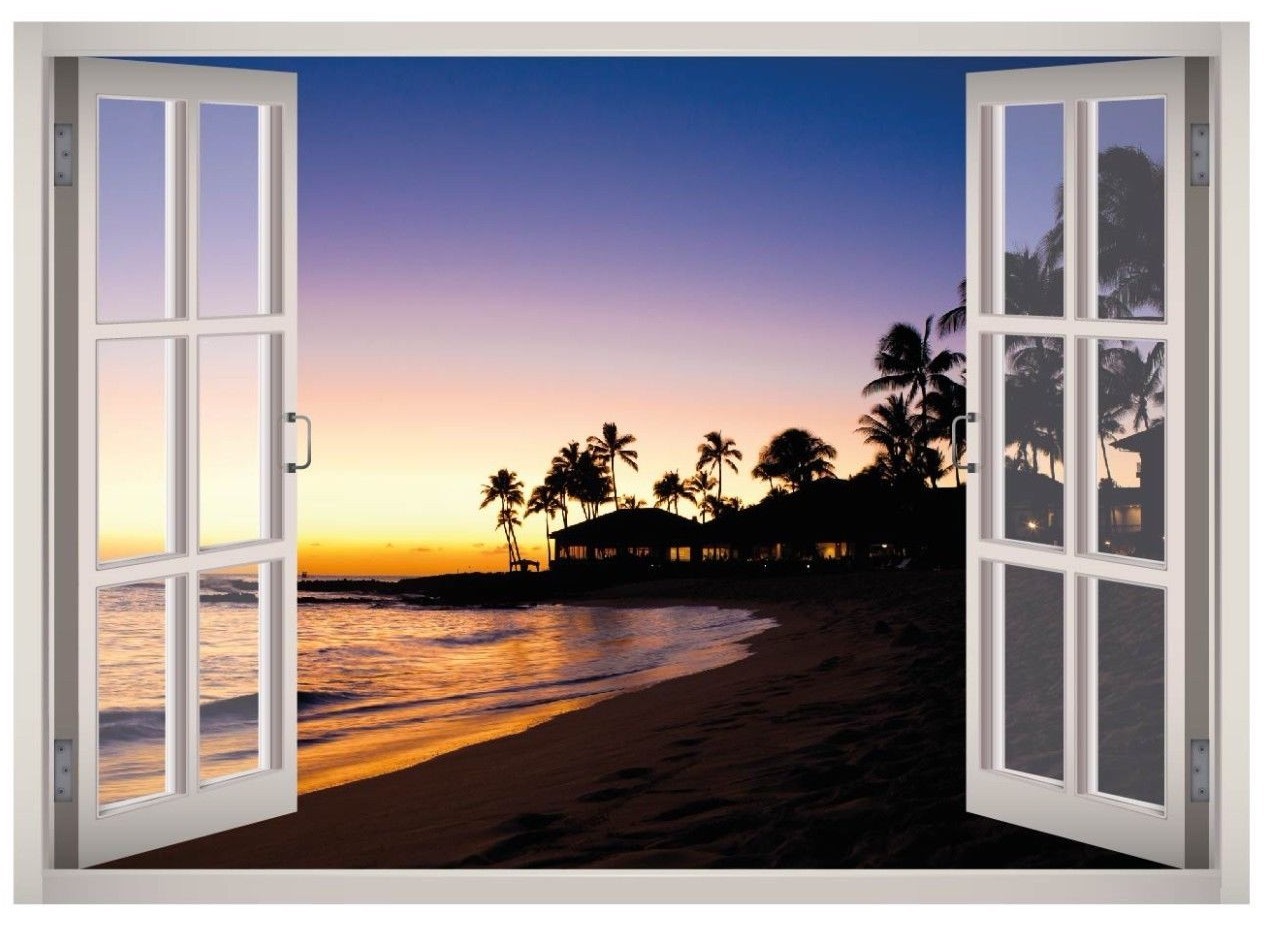 Malibu Beach Sunset Window 3D Wall Decal Art Mural Home Decor Canvas Vinyl W60