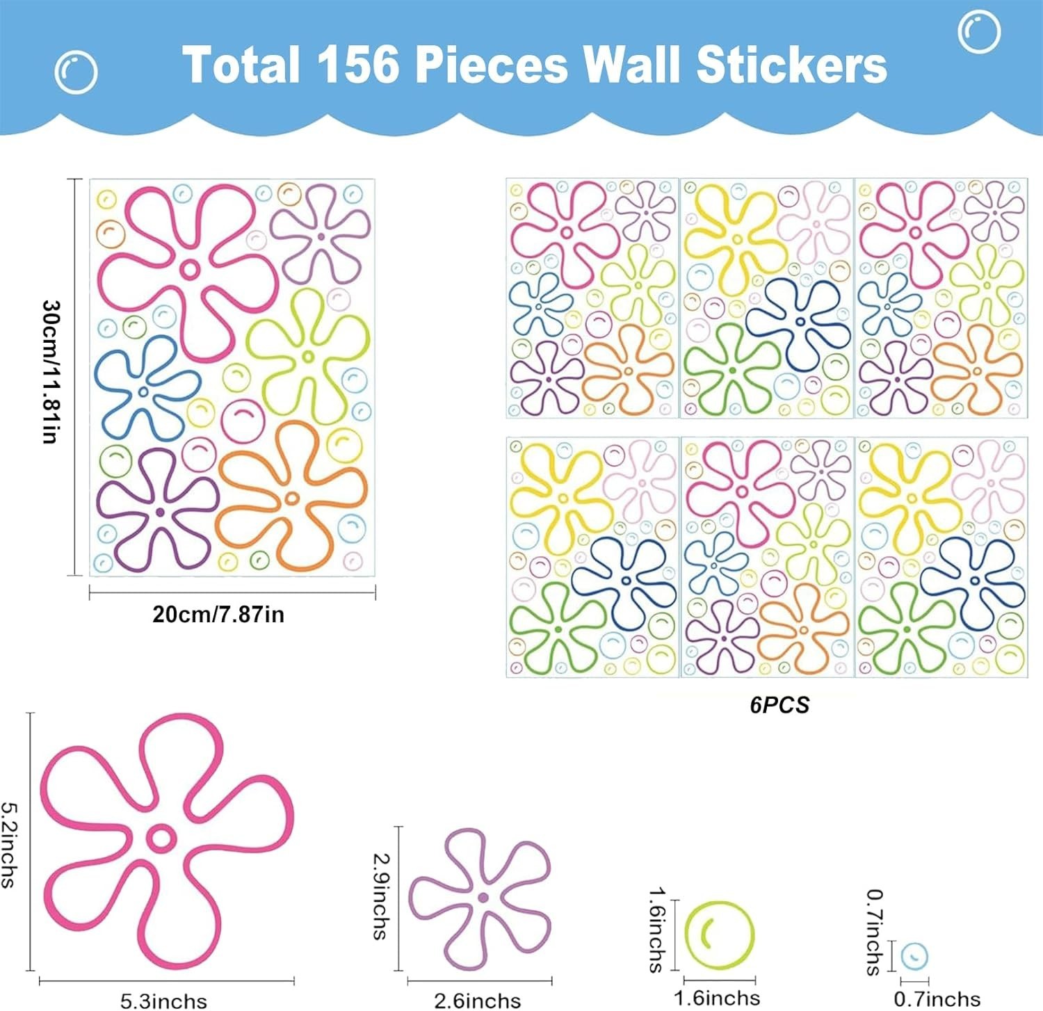 156PCS Under The Sea Wall Decals – Colorful Bubble & Flower Stickers for Kids…