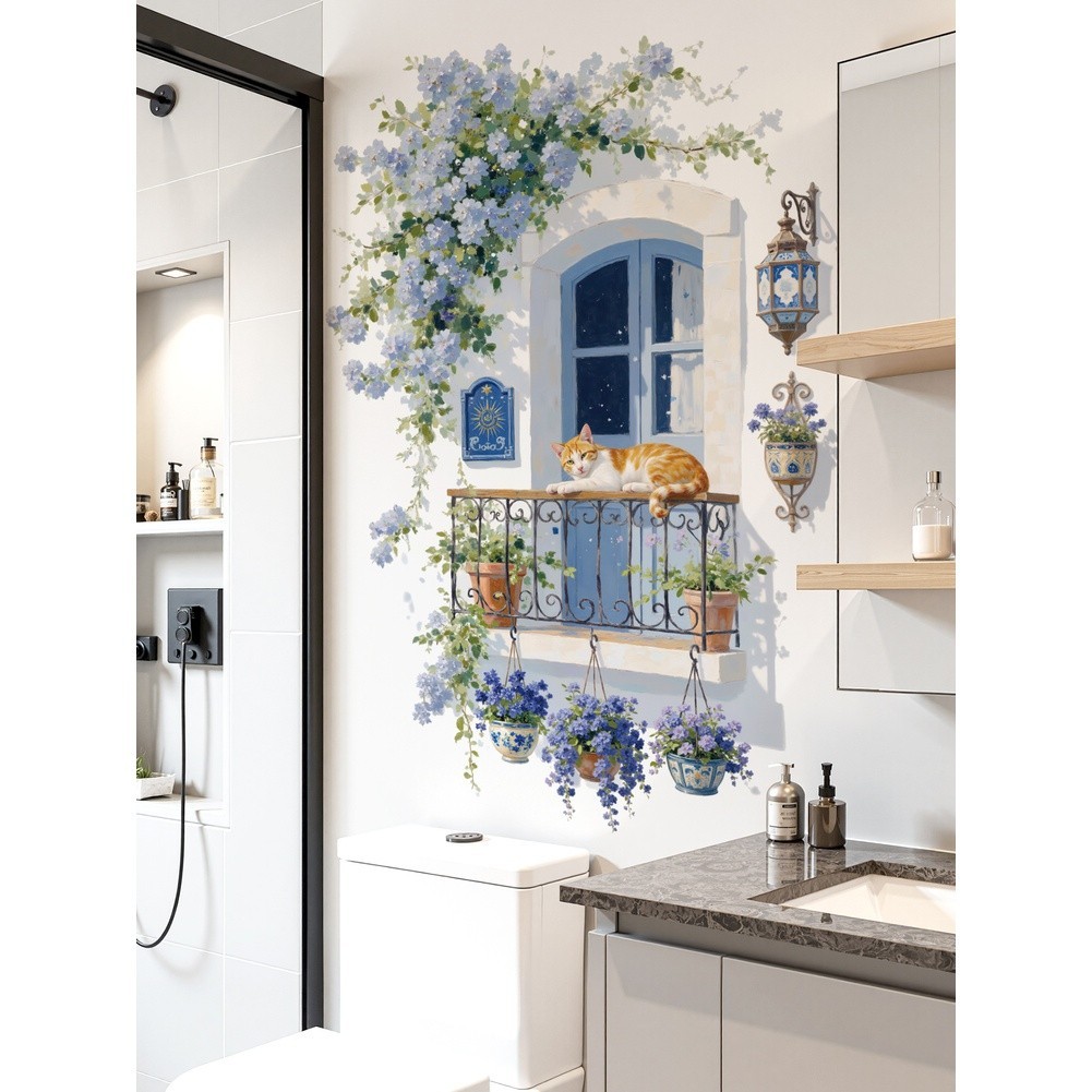 Blue Wisteria Vine Wall Sticker PVC Waterproof 32.6 x 23.6 in for Home Decor