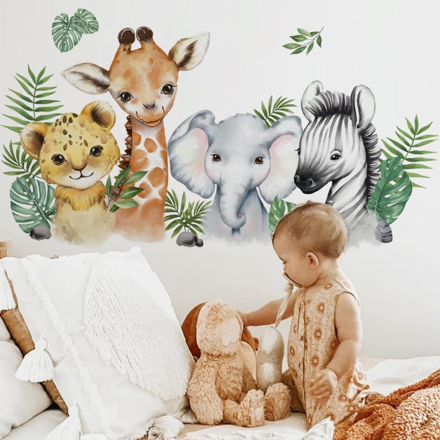 Colorful Animal Wall Stickers – Waterproof Jungle Safari Decor for Nurseries