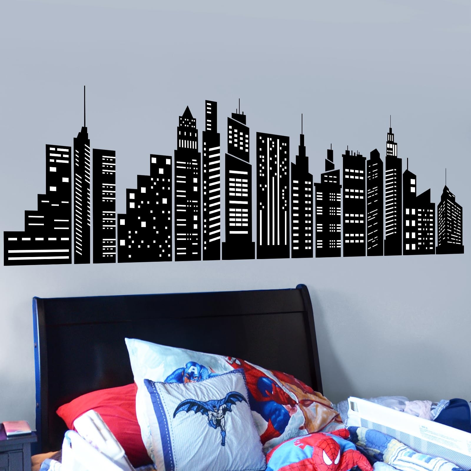 Black City Skyline Wall Stickers City Building Silhouettes Peel and Stick Wal…