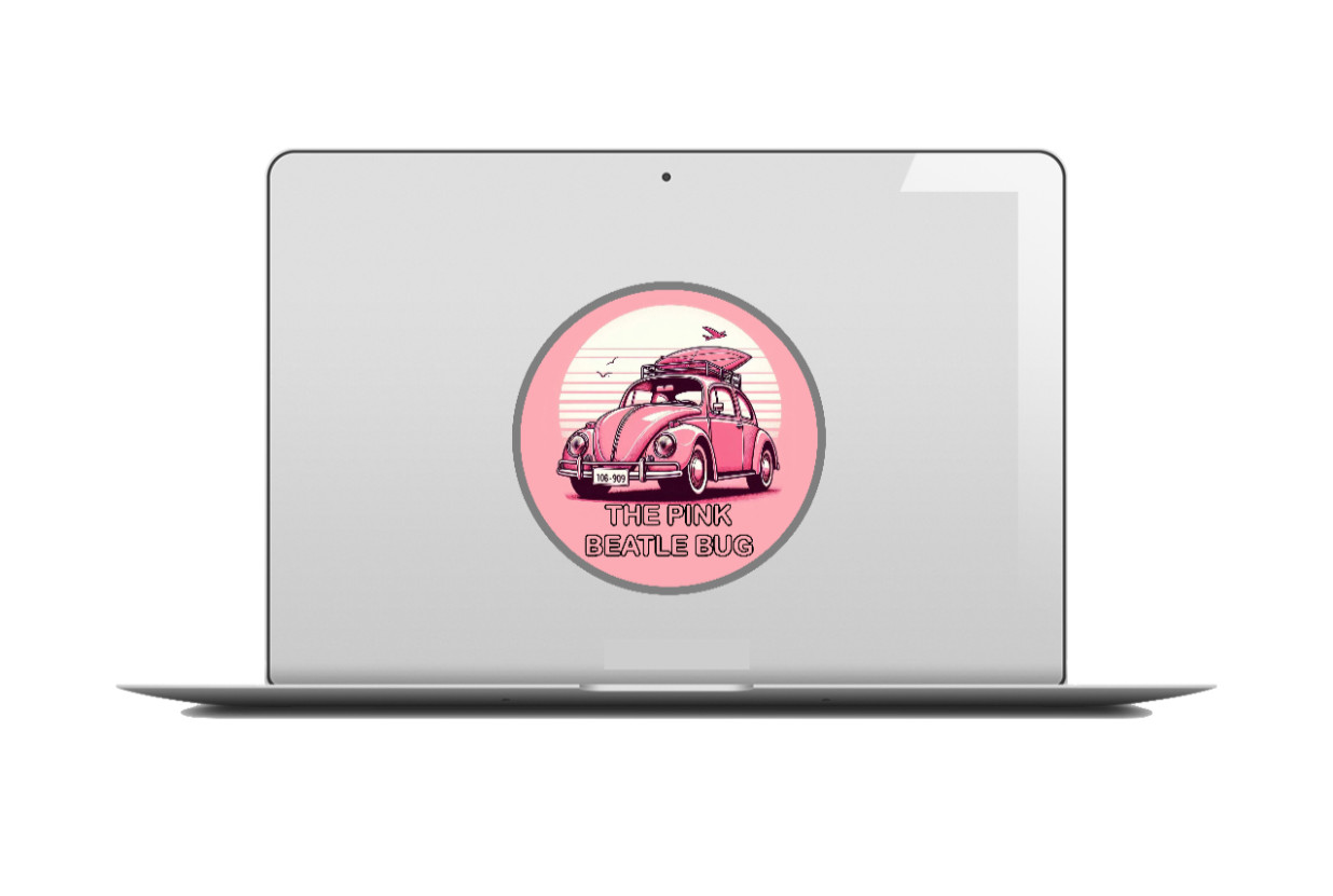 Car Classics "VW Beatle Bug Pink " – 4" Handcrafted Vinyl Decal Vehicle Cooler