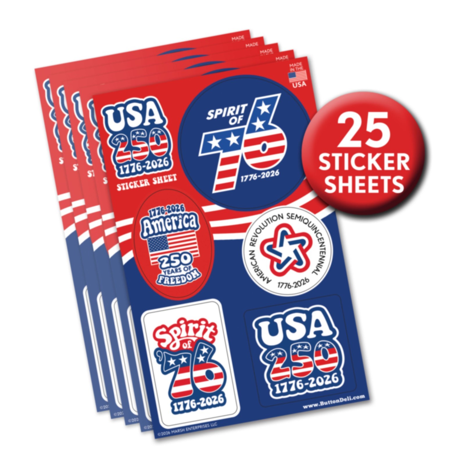 25 Die Cut Sticker Sheets – GROOVY America Semiquincentennial 250 USA Spirit 76