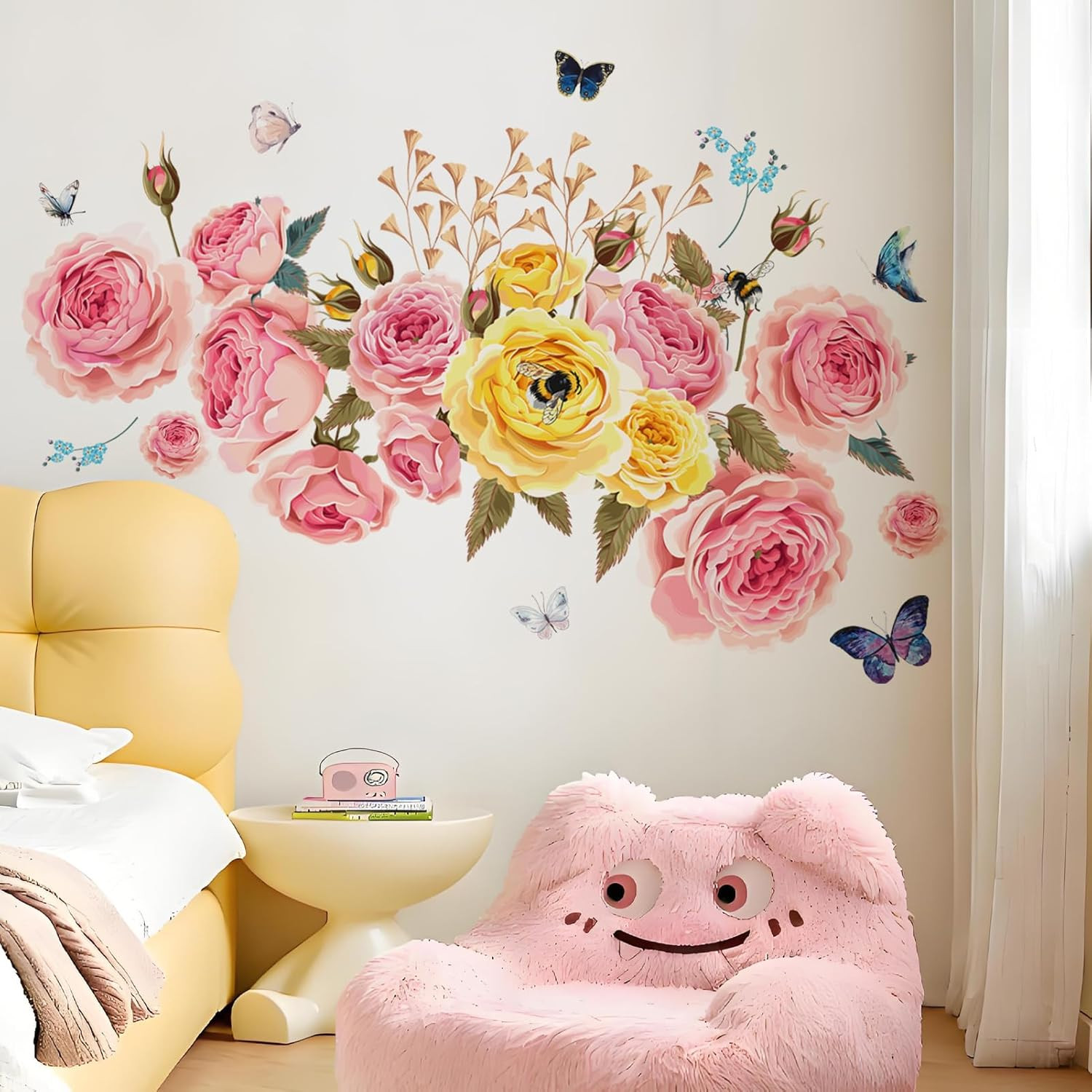 Watercolor Peony Wall Decals Spring Floral Wall Stickers Decals Large Peony Butt