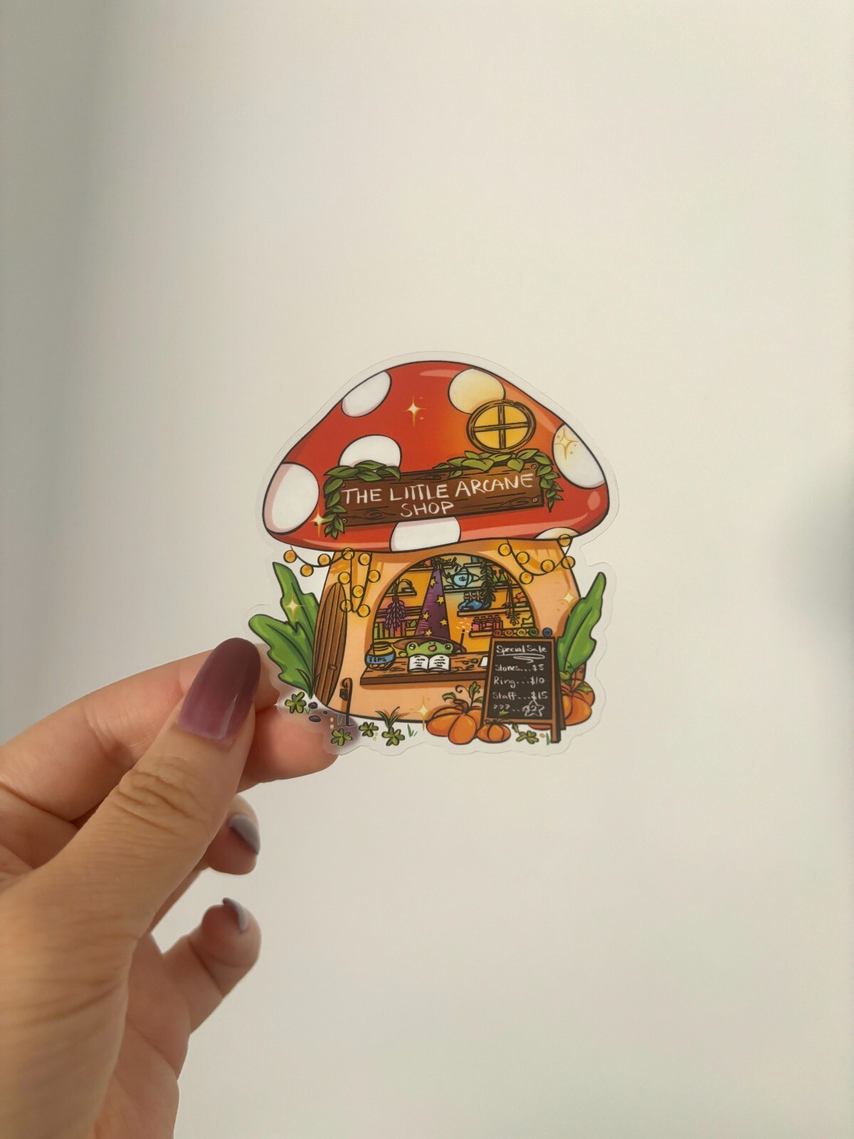 Cottage Core Plant Frog Mushroom House Clear Vinyl Sticker| Transparent Vinyl