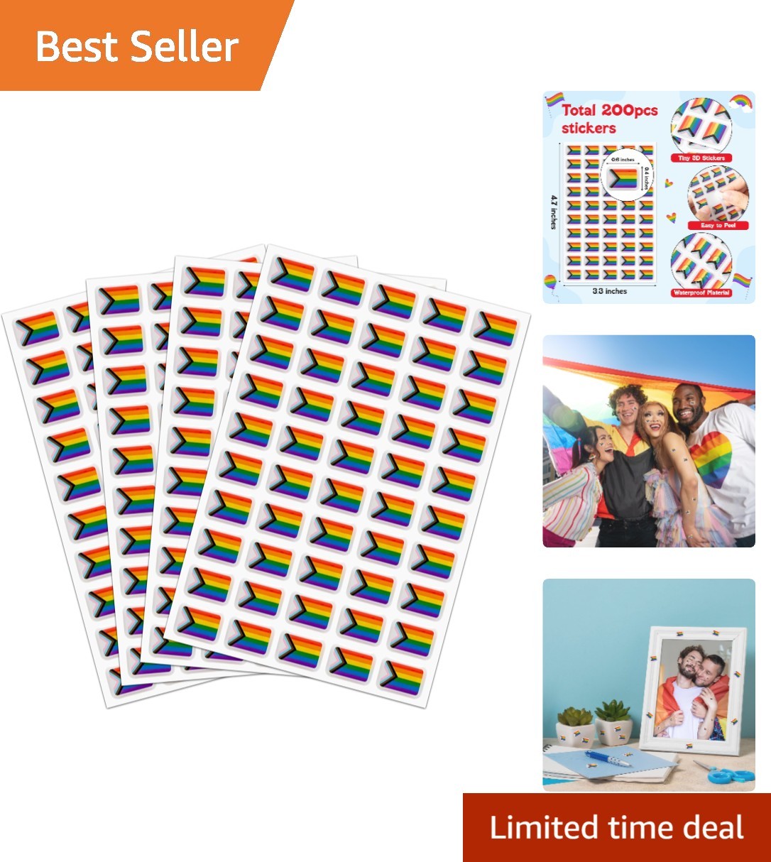 Express Your Pride with 200 Rainbow Flag Stickers – Fade Resistant Design