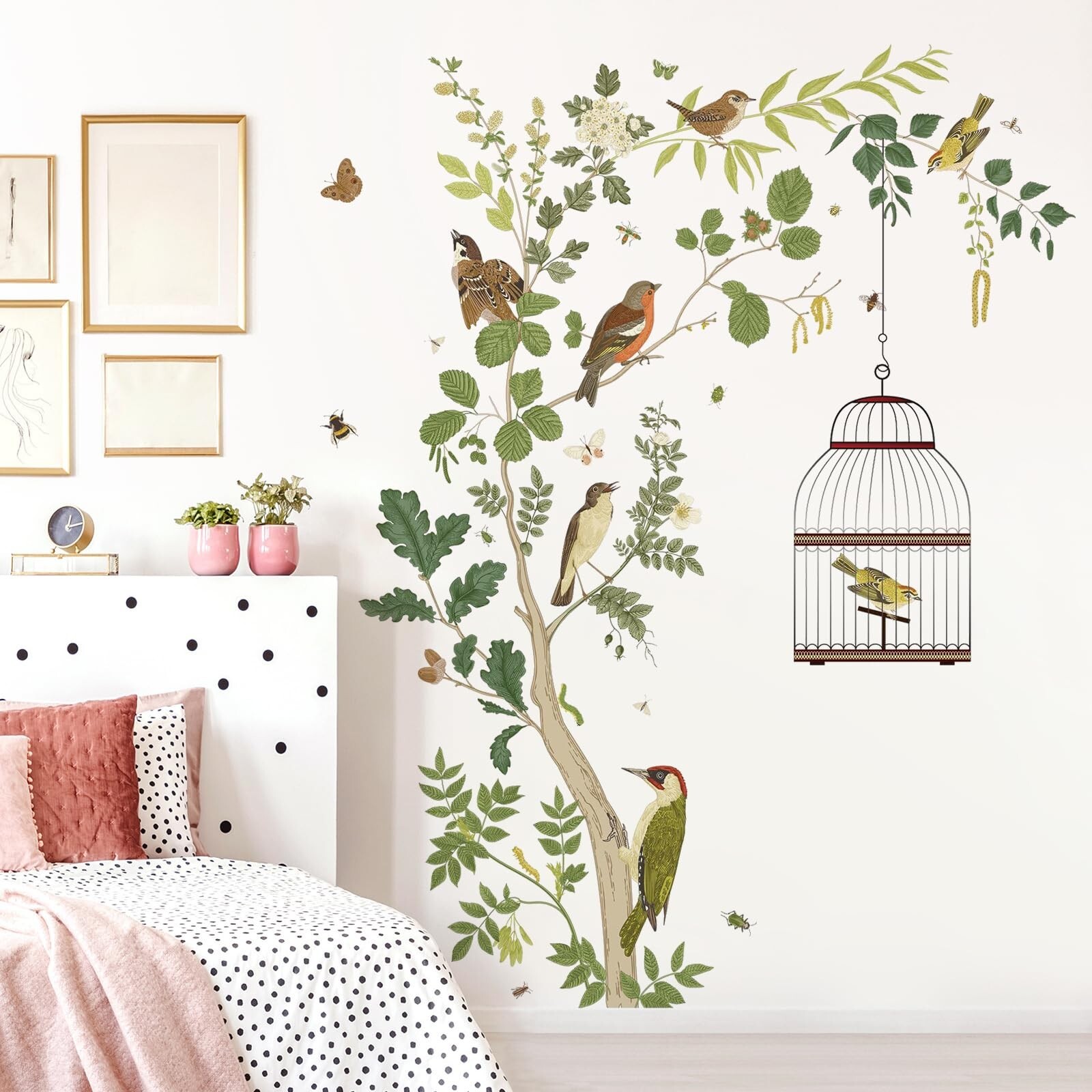 Removable Tree Bracnch Wall Decal Fresh Plant Leaves Wall Sticker Birds and H…