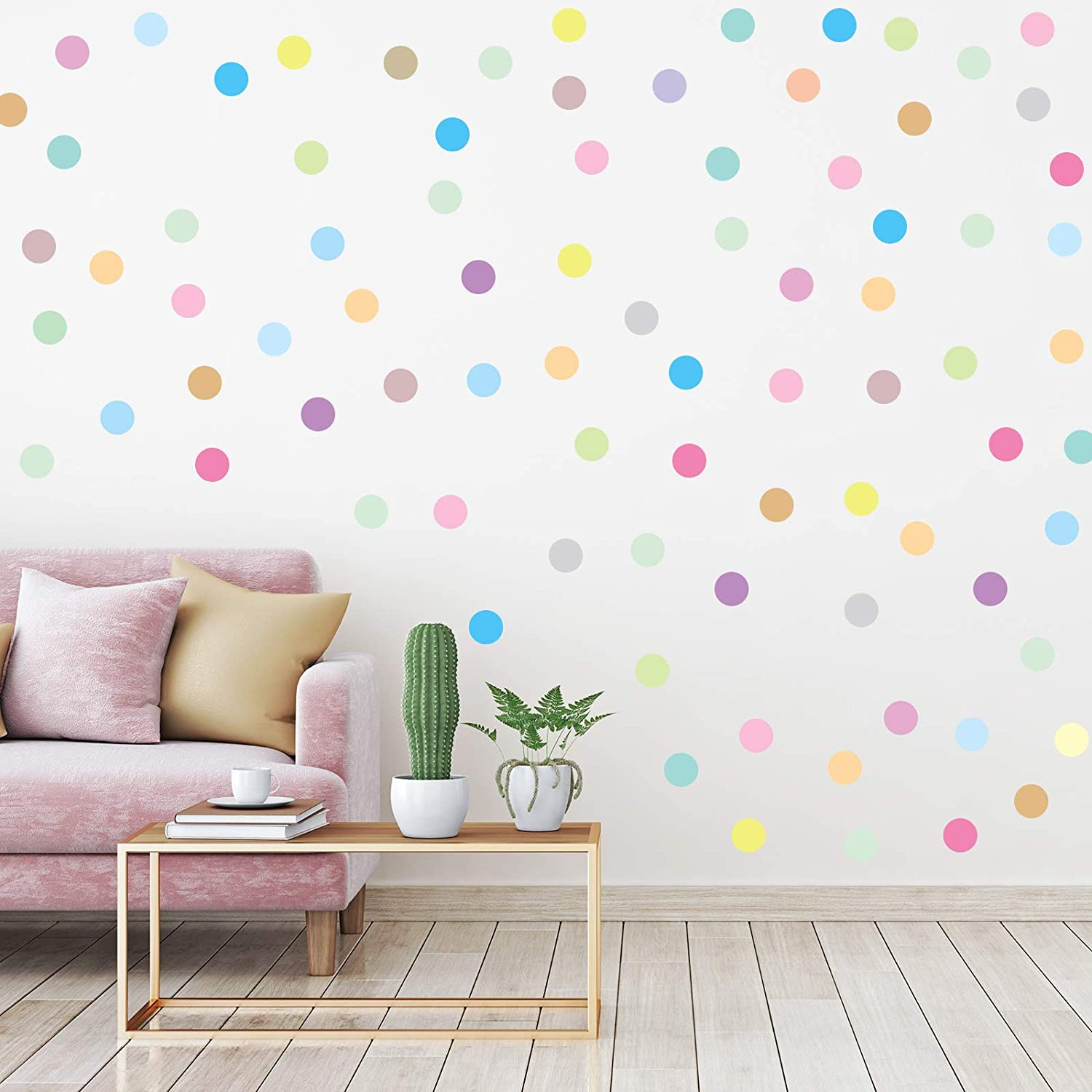 240 Pieces Polka Dots Wall Decals 2 Inch Multi-Color Rainbow Vinyl Dots Removabl