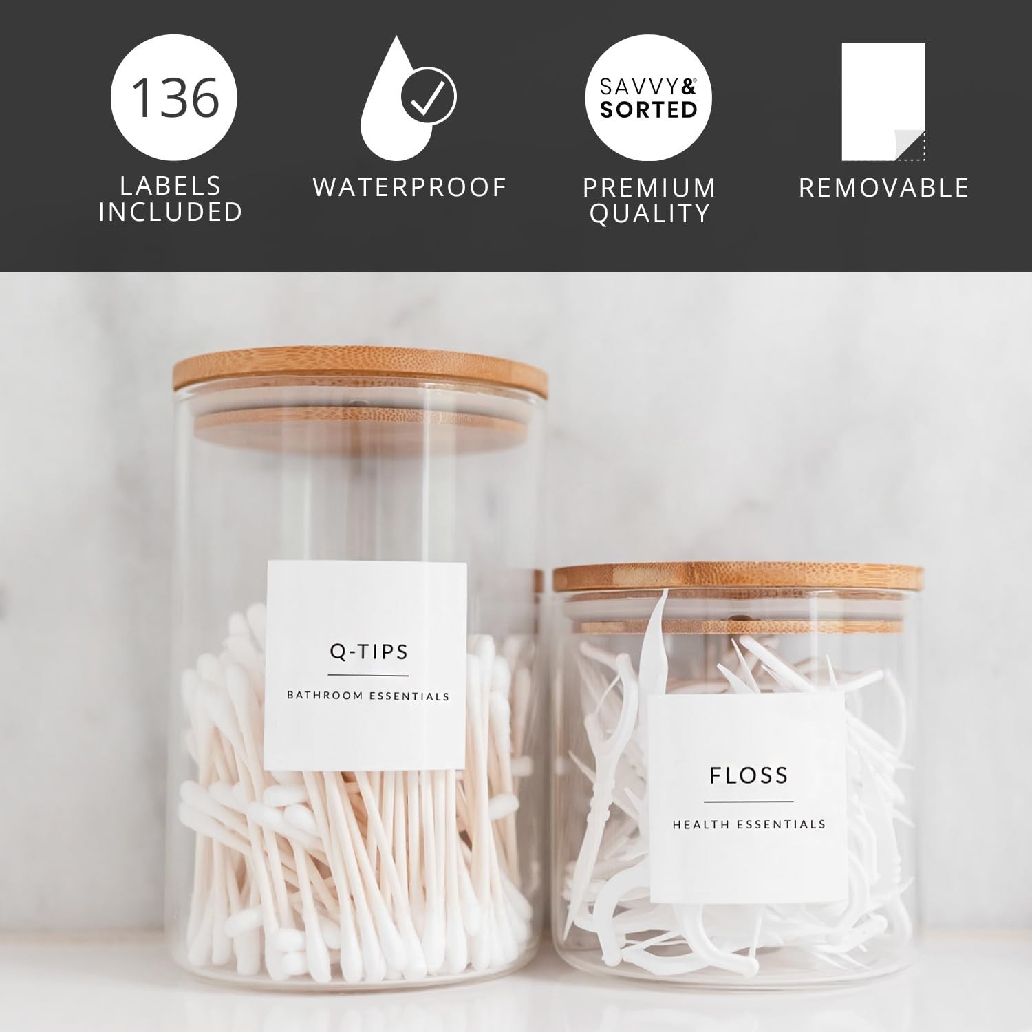136 Waterproof Minimalist Bathroom Labels – Removable Stickers for Organizing So