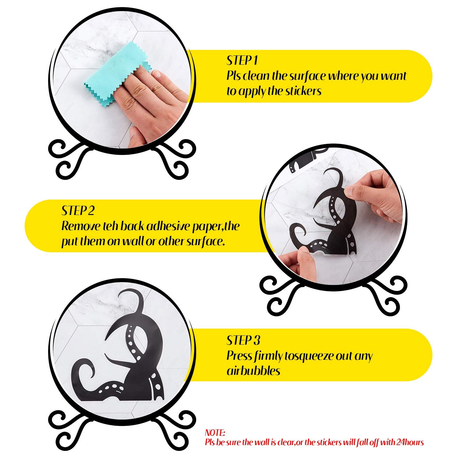 Outus 15 Pieces Kraken Octopus Toilet Tentacles Wall Decals Decor Black