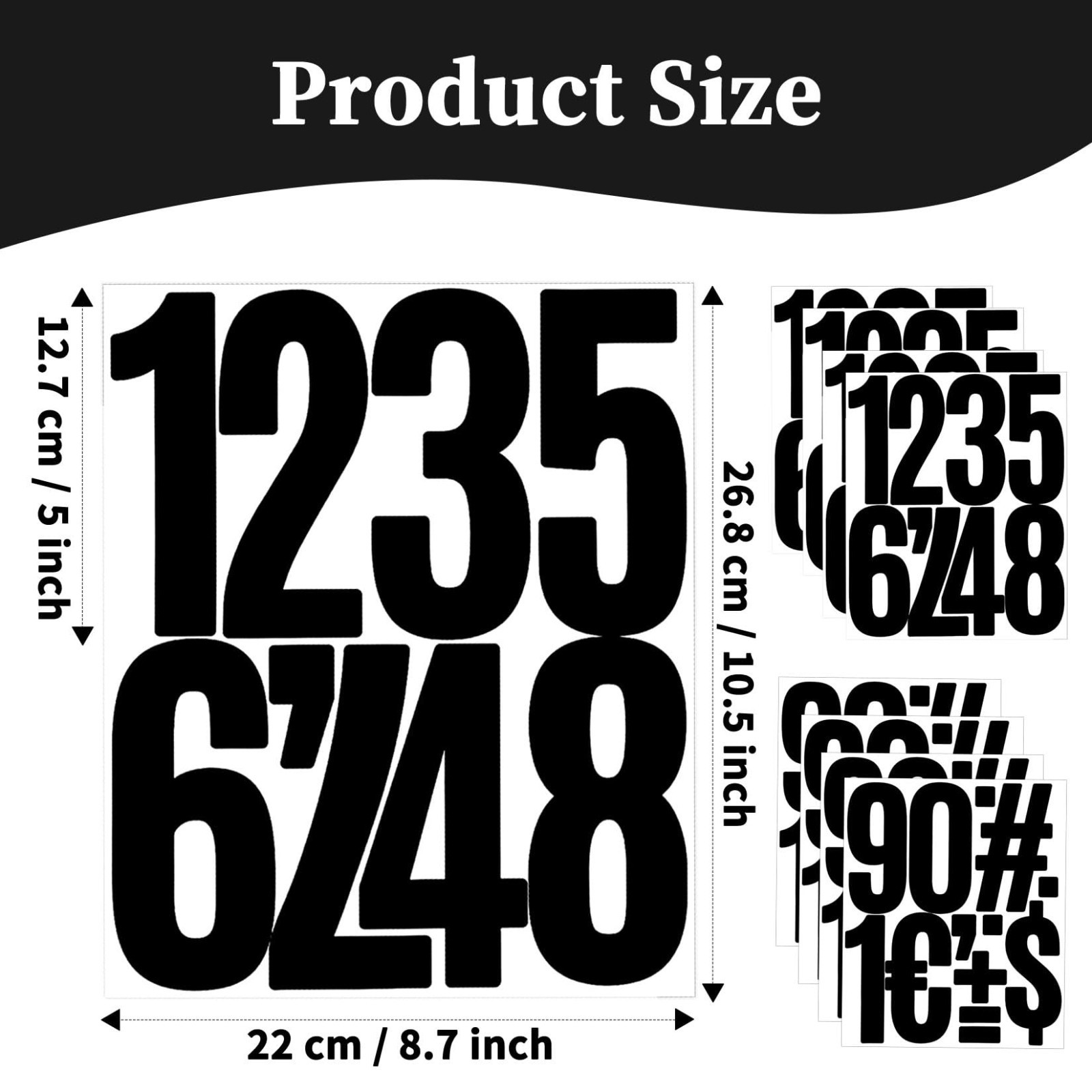 5 Inch Vinyl Number Stickers 88PCS Self Adhesive 0-9 Black for Mailbox House Sig