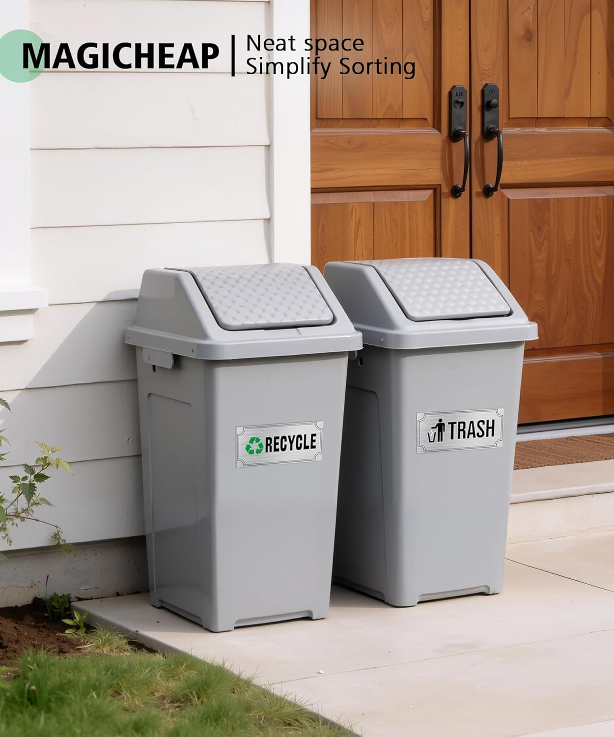 Waterproof Trash and Recycle Stickers – 8 Pack for Home and Office Use