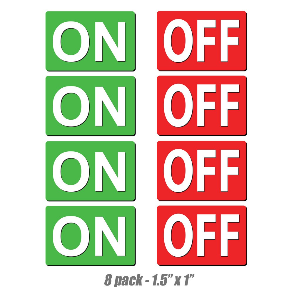 ON OFF Light Switch Stickers Vinyl Decals Garage Door Labels 8-Pack 1.5in x 1in