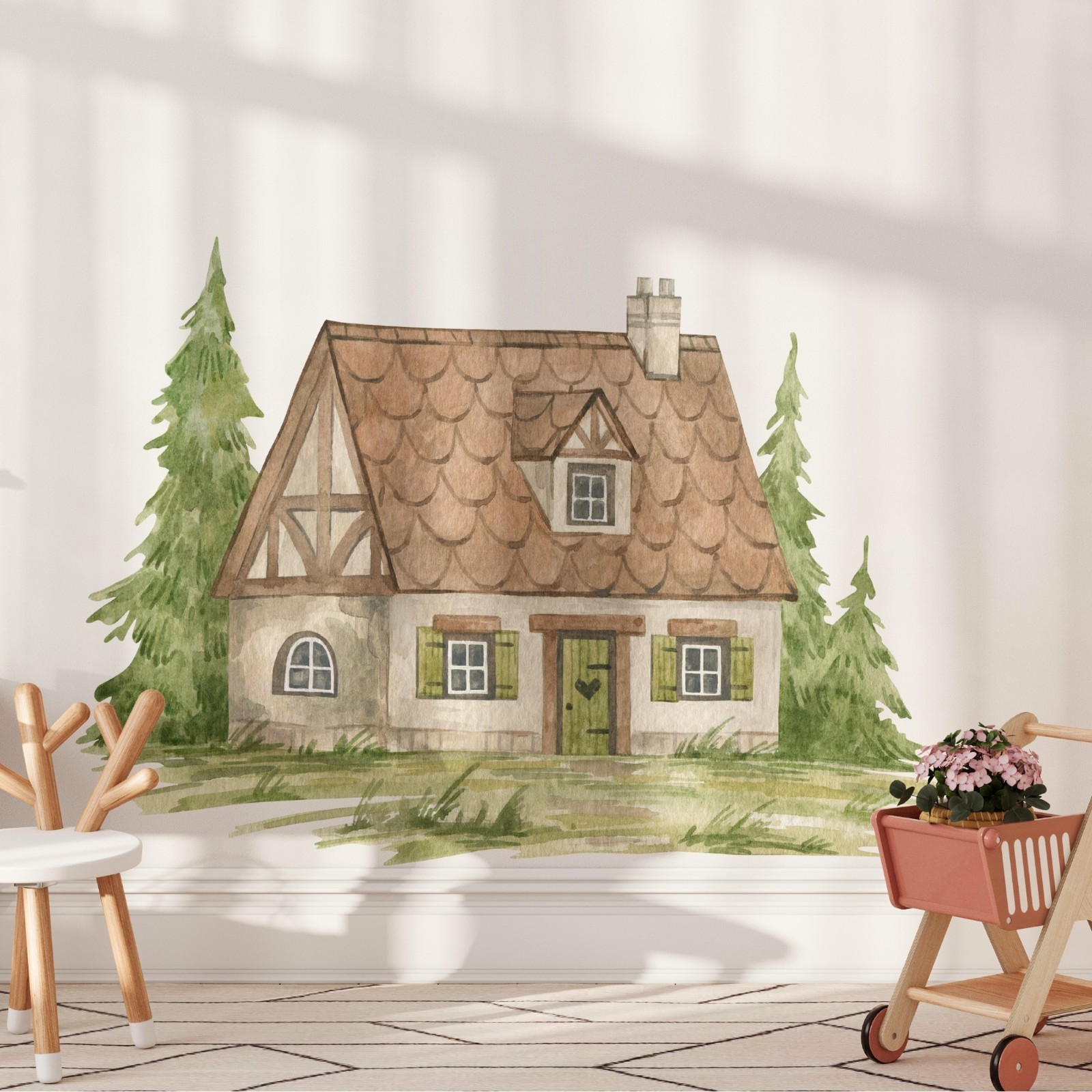 Cottage Farm House Wall Decal Watercolor Farmhouse Wall Art Peel and Stick Decor