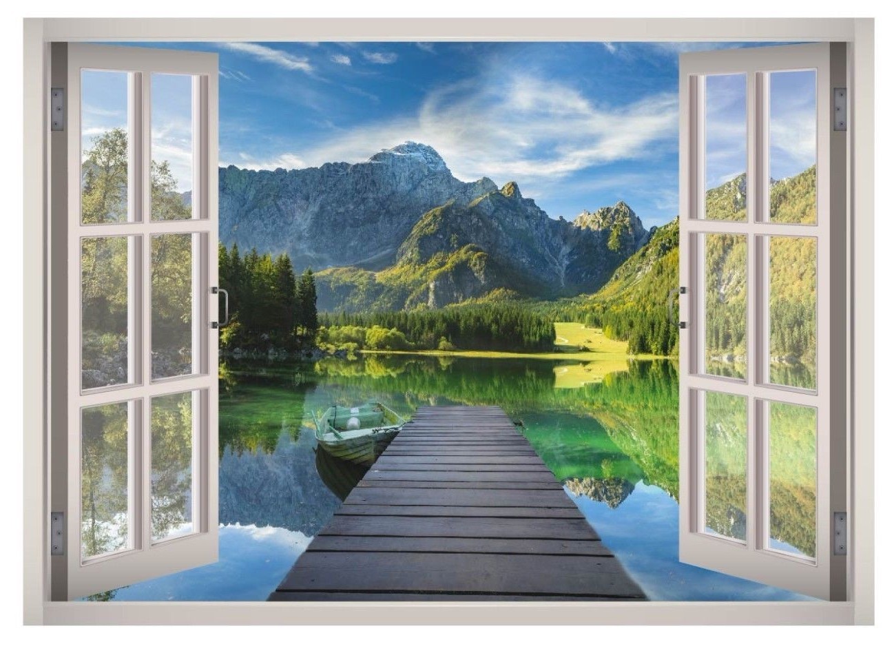 Lake Landscape View Window 3D Wall Decal Art Mural Home Decor Canvas Vinyl W173