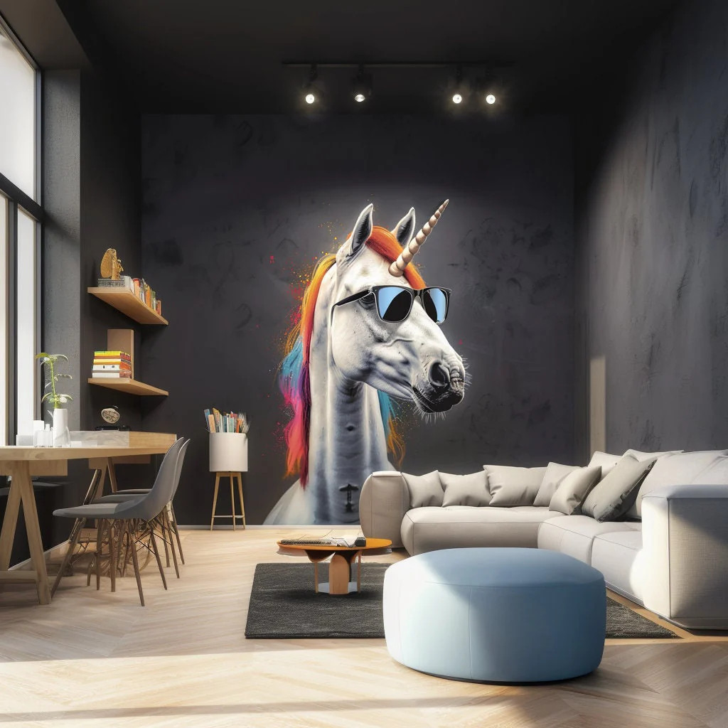 Graffiti Unicorn Wall Sticker – Photo realistic Unicorn with Sunglasses Decal –