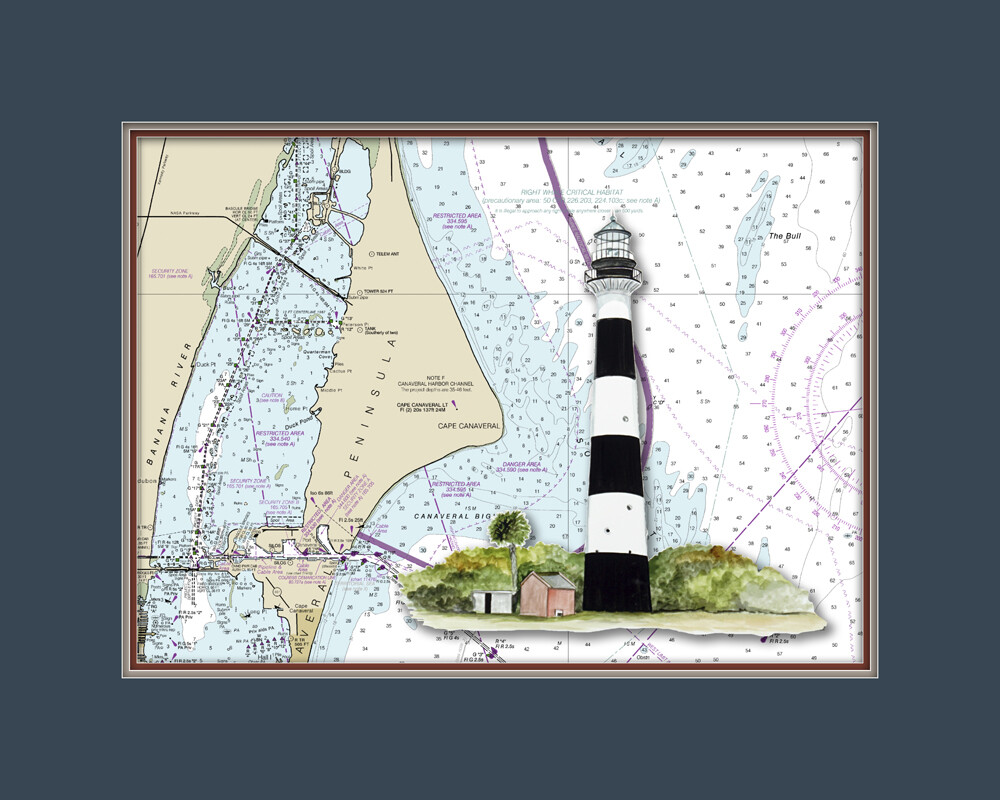 Cape Canaveral, FL Lighthouse and Nautical Chart High Quality Canvas Print