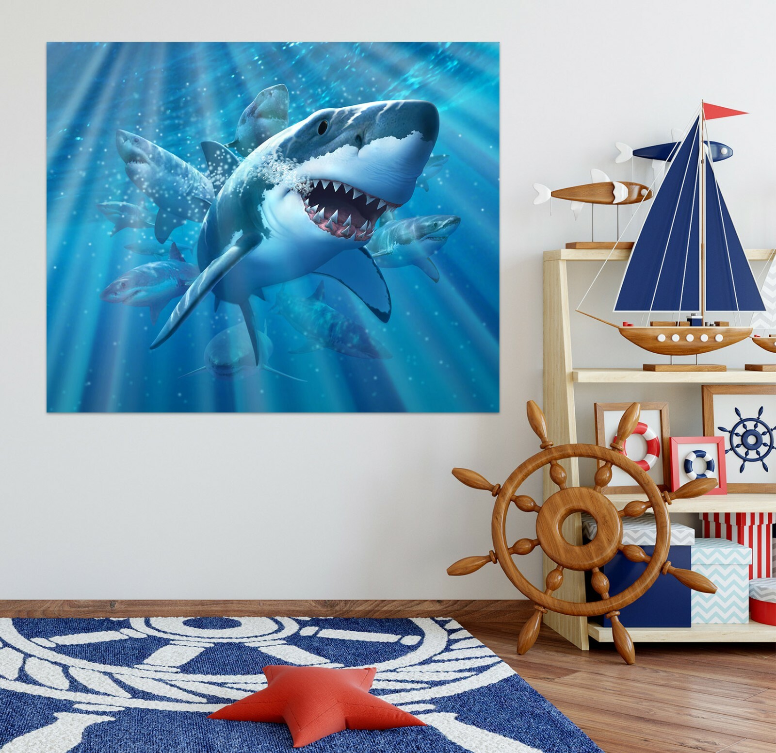 3D Ocean Shark ZHU001 Wall Stickers Wall Murals Wallpaper Jerry LoFaro Amy