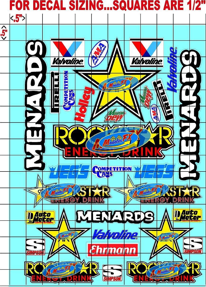 WHITE Vinyl Sticker Sheet 52-R/C MODEL Decal fits 1/10-1/16 Scale ROCKSTARSACING