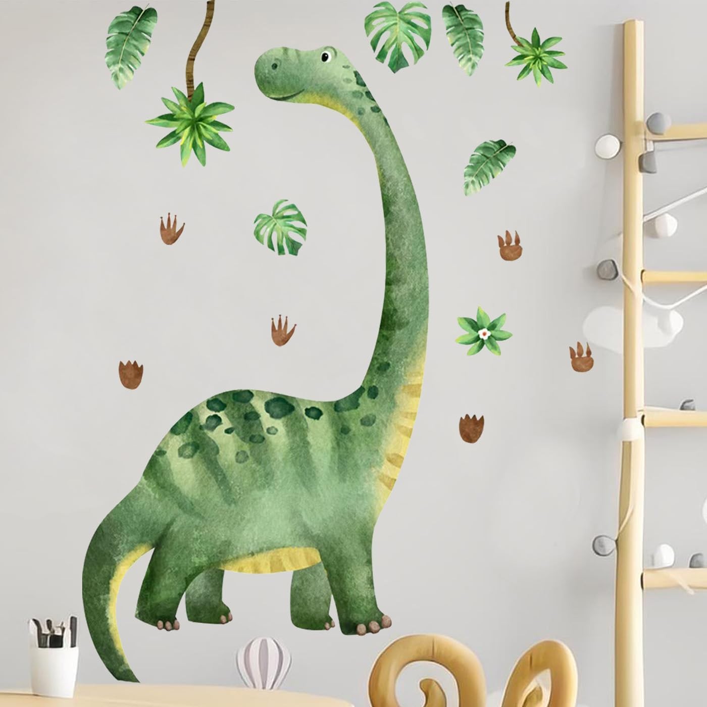 Large Dinosaur Wall Decals for Boys Bedroom Dino Footprint Neutral Wall Stick…