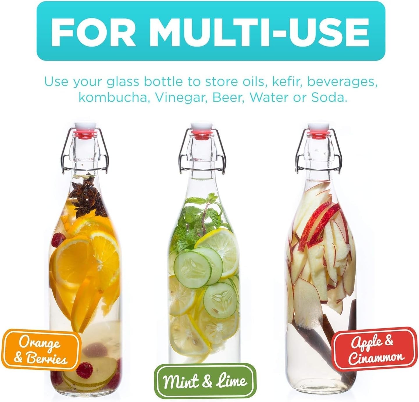 Swing Top Glass Bottles [1 Liter / 33 fl. oz.] [Pack of 6] – Flip Top Coquito Bo