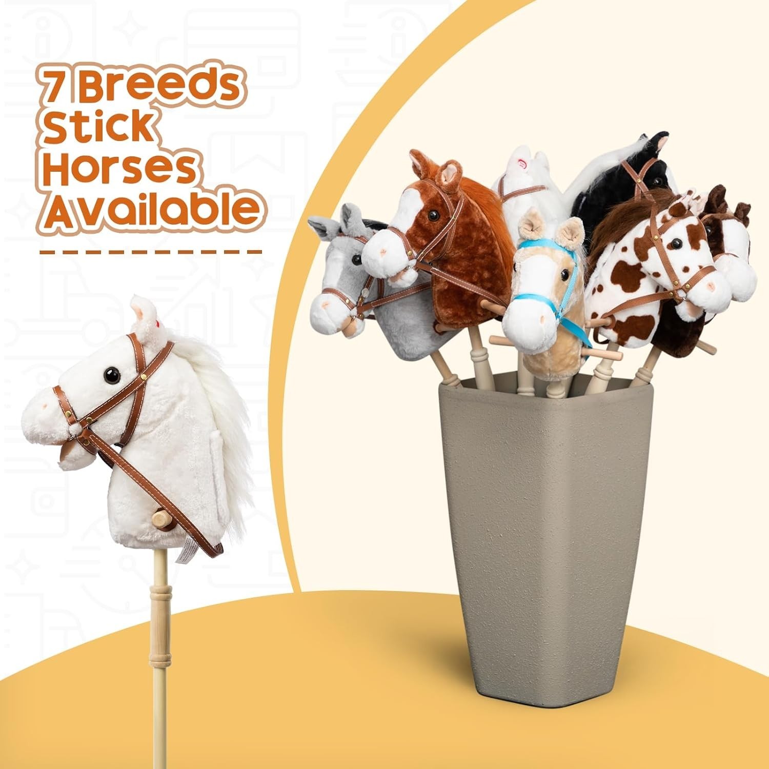 Stick Horse Plush Handcrafted Hobby Horse on a Stick with Wood Wheels Real Pony