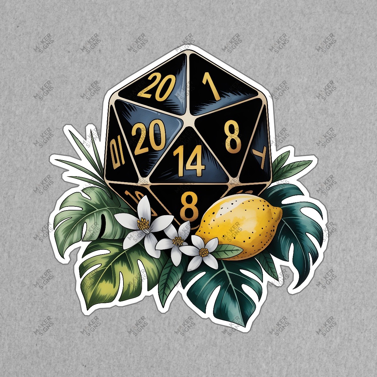 Tropical D20 Dice Art Tabletop Gaming Decor Dungeons & Dragons Themed #7828