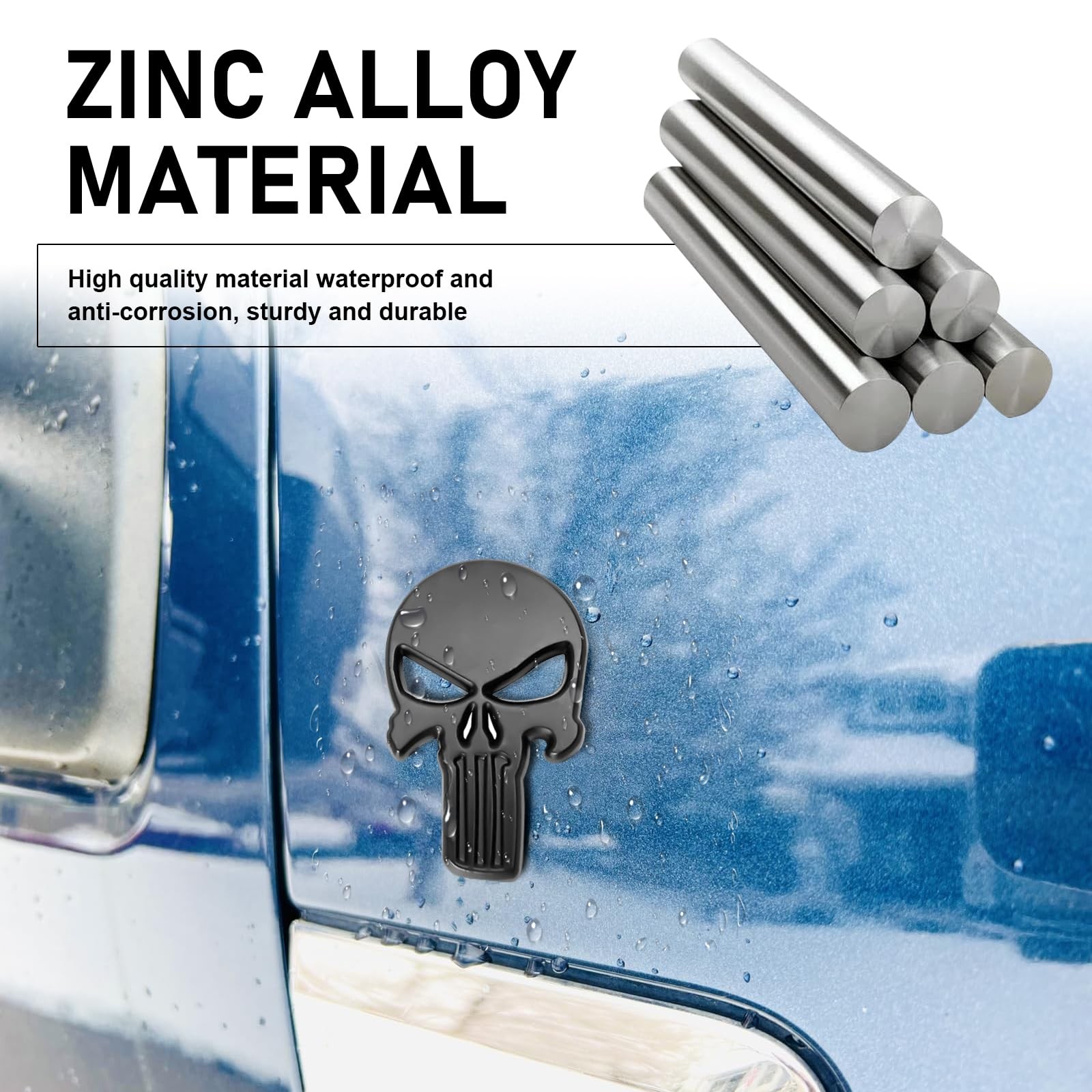 2 PCS Car Punisher Skull Sticker, 2.2" x 1.7" 3D Metal Gloss Anti-Rust Fuel T…